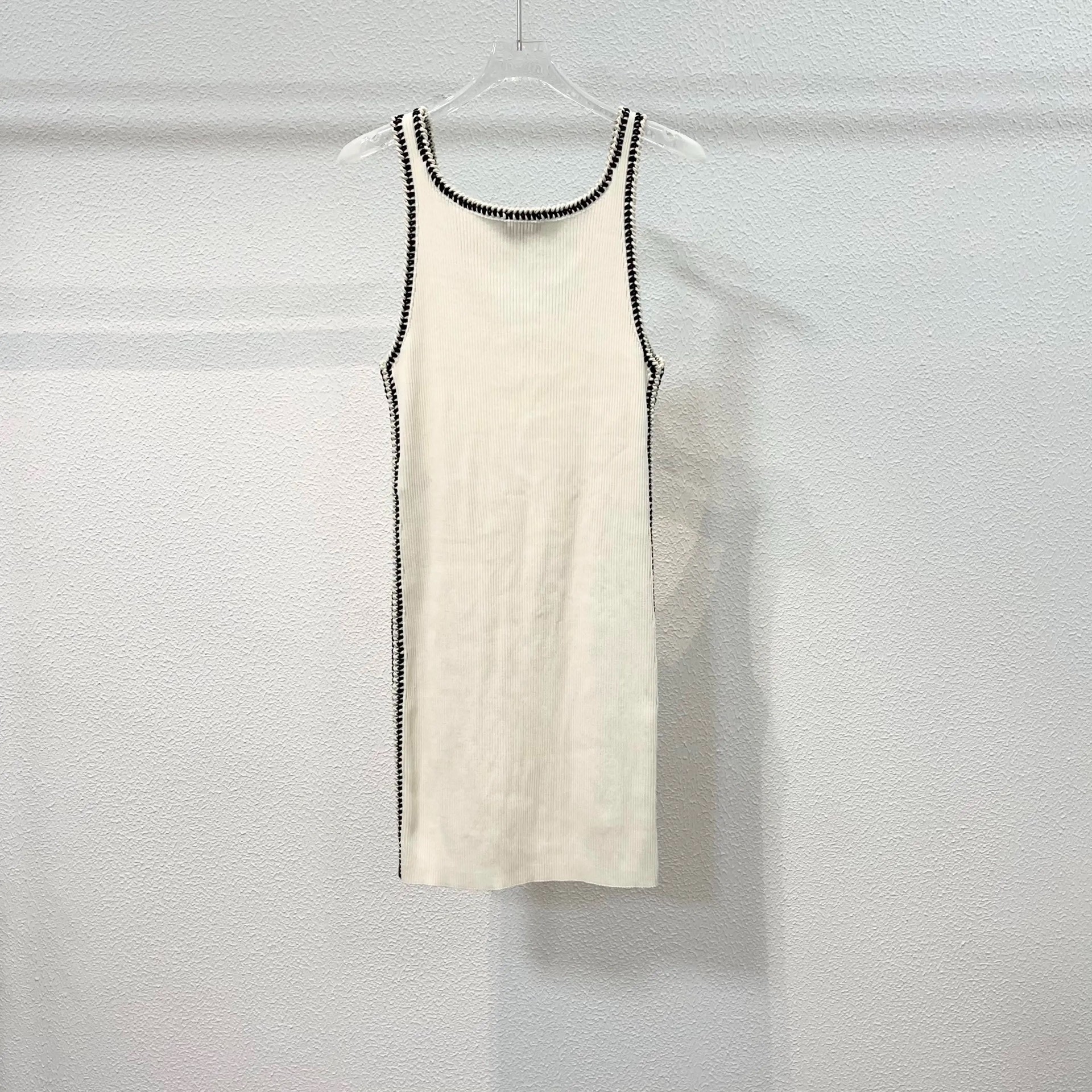 Chanel Cream Striped Knit Sleeveless Mini Dress — detail
