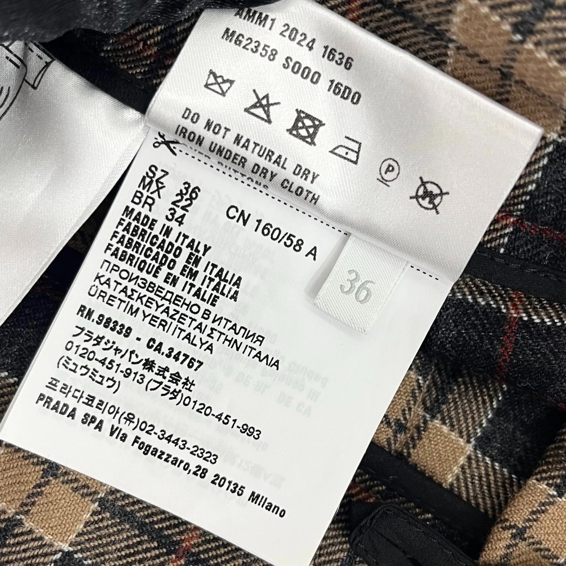 MiuMiu Brown-Black Plaid Pleated Skirt — label