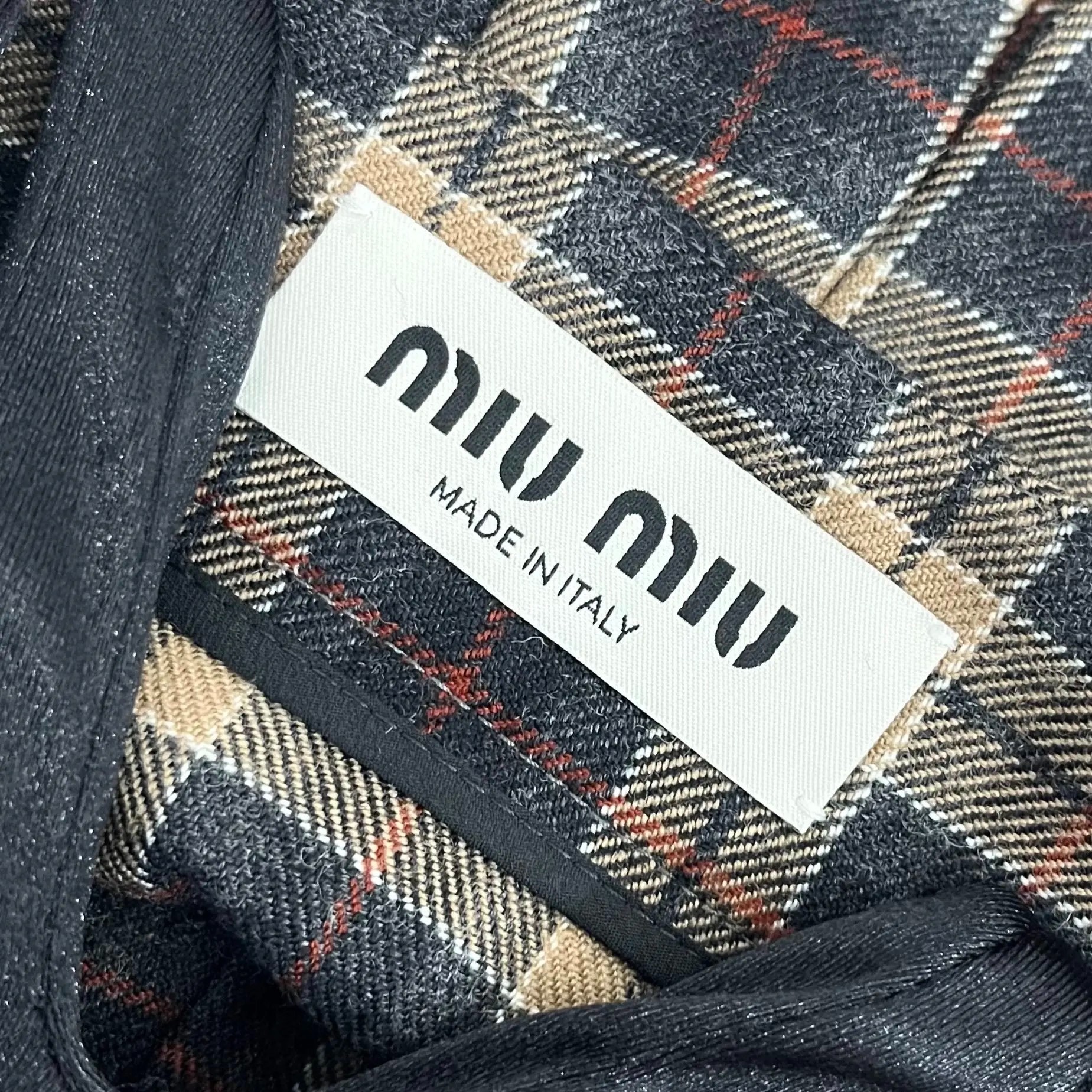MiuMiu Brown-Black Plaid Pleated Skirt — back