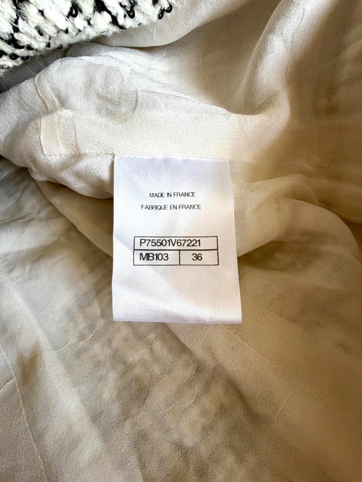 Chanel 23b Black White Tweed Jacket — label