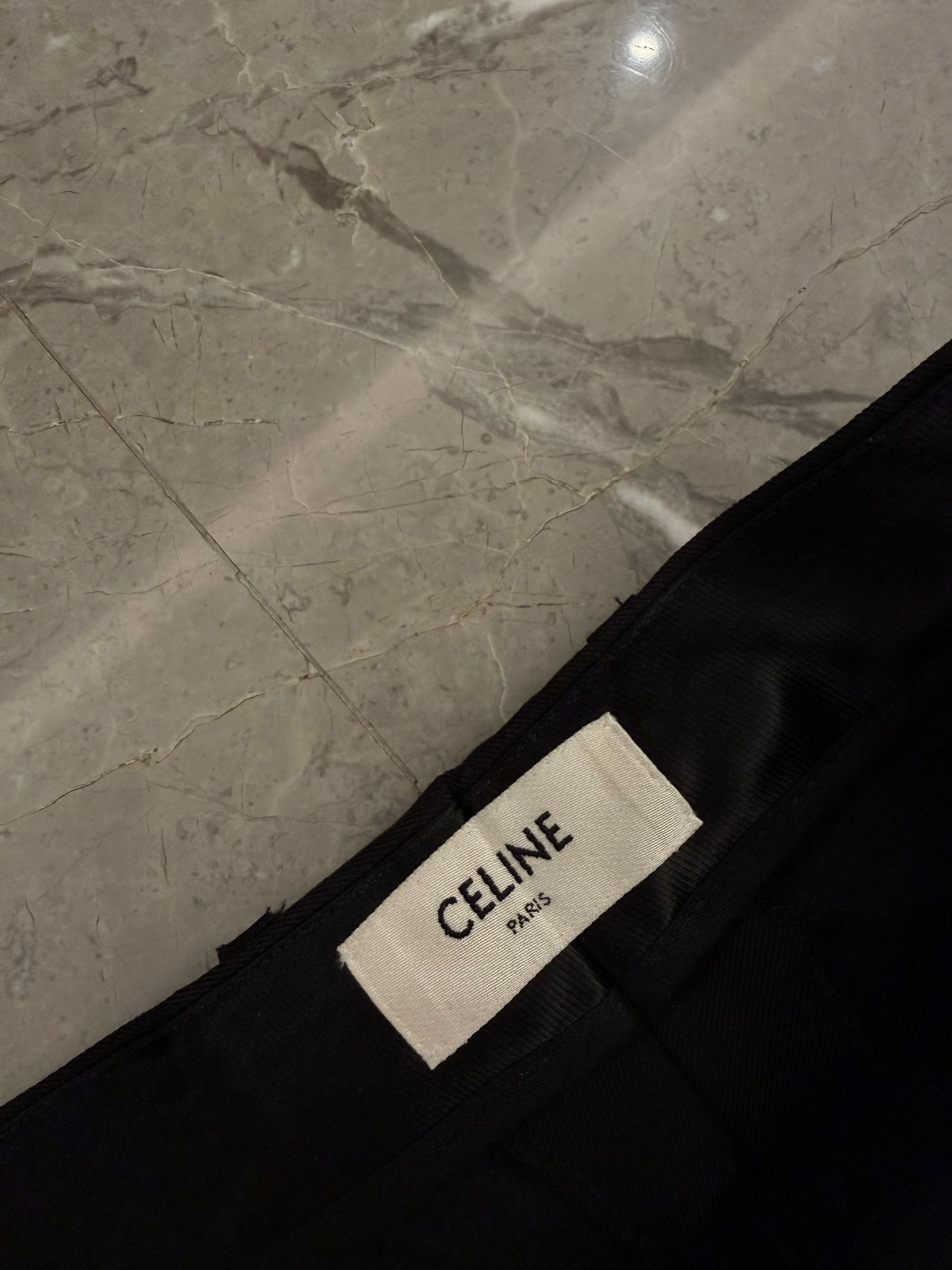 Celine Black Wool Straight-Leg Trousers — label
