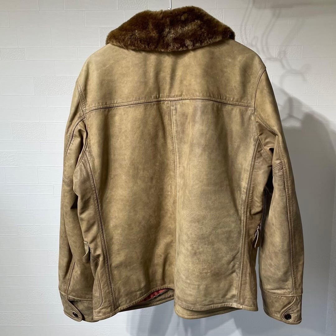 RRL 23AW Shearling Collar Leather Jacket — back