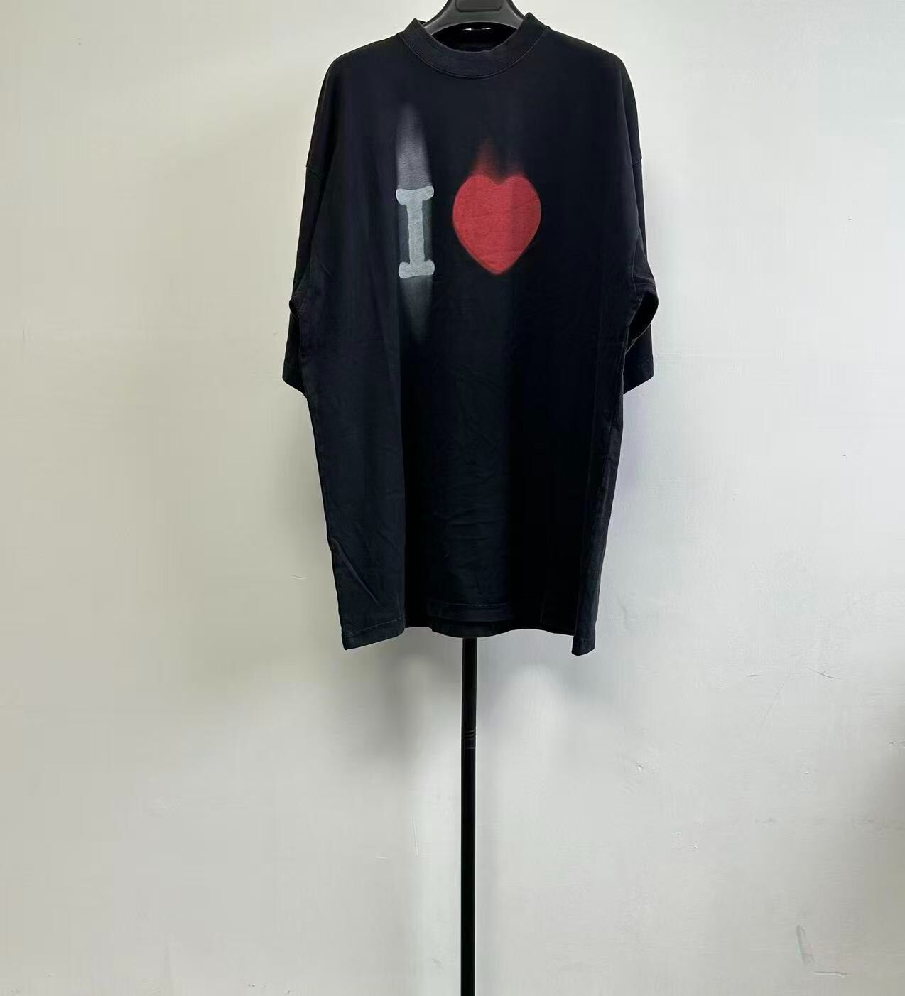Balenciaga Black Heart Print Oversized T-Shirt