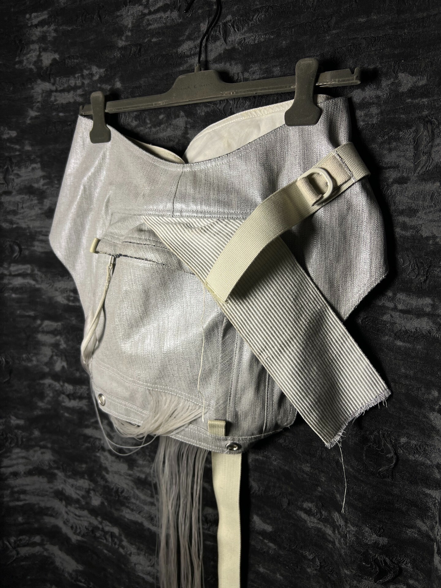 Rick Owens 19ss Babel White Denim Fringe Fanny Pack — detail