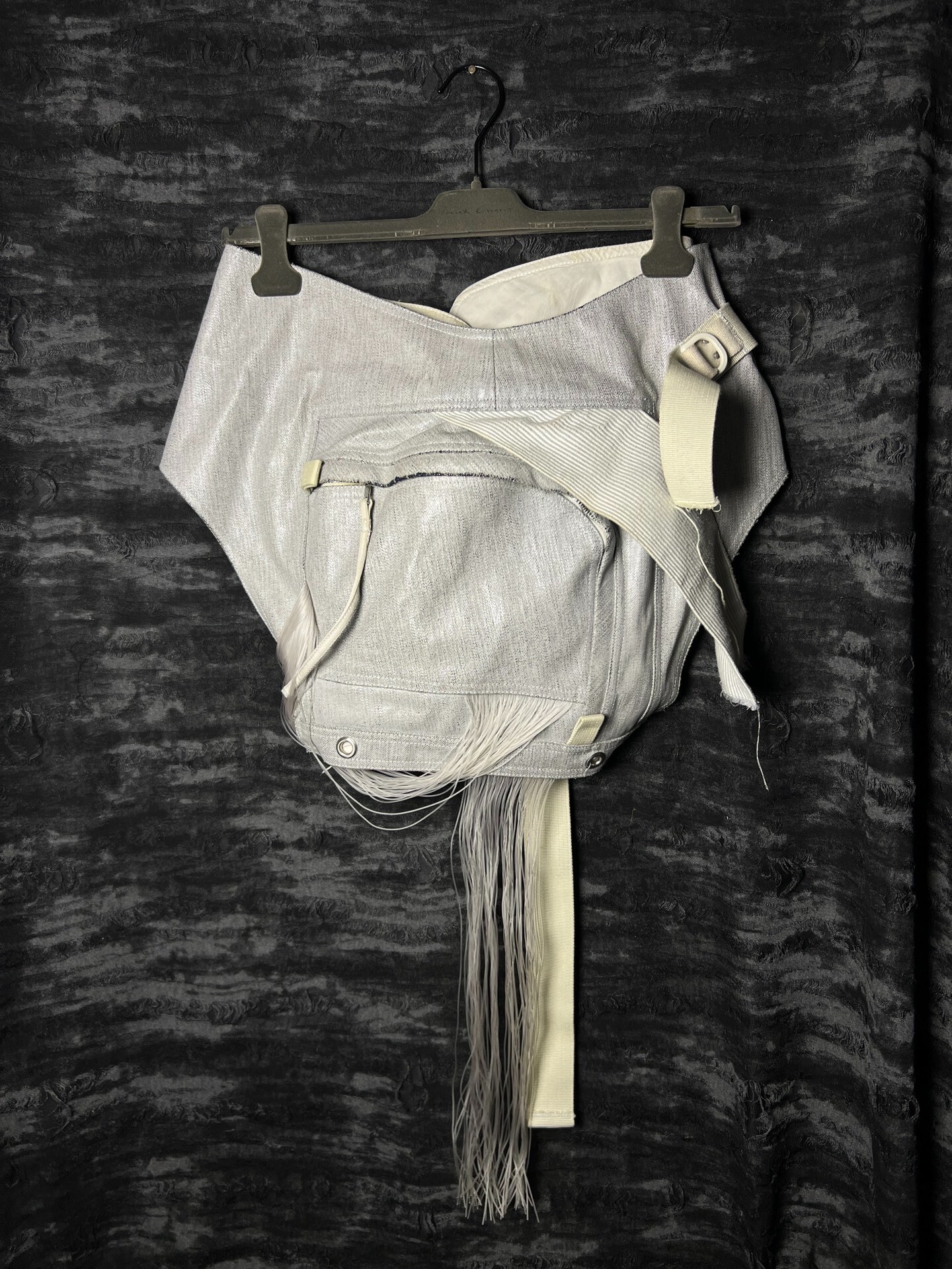 Rick Owens 19ss Babel White Denim Fringe Fanny Pack — front