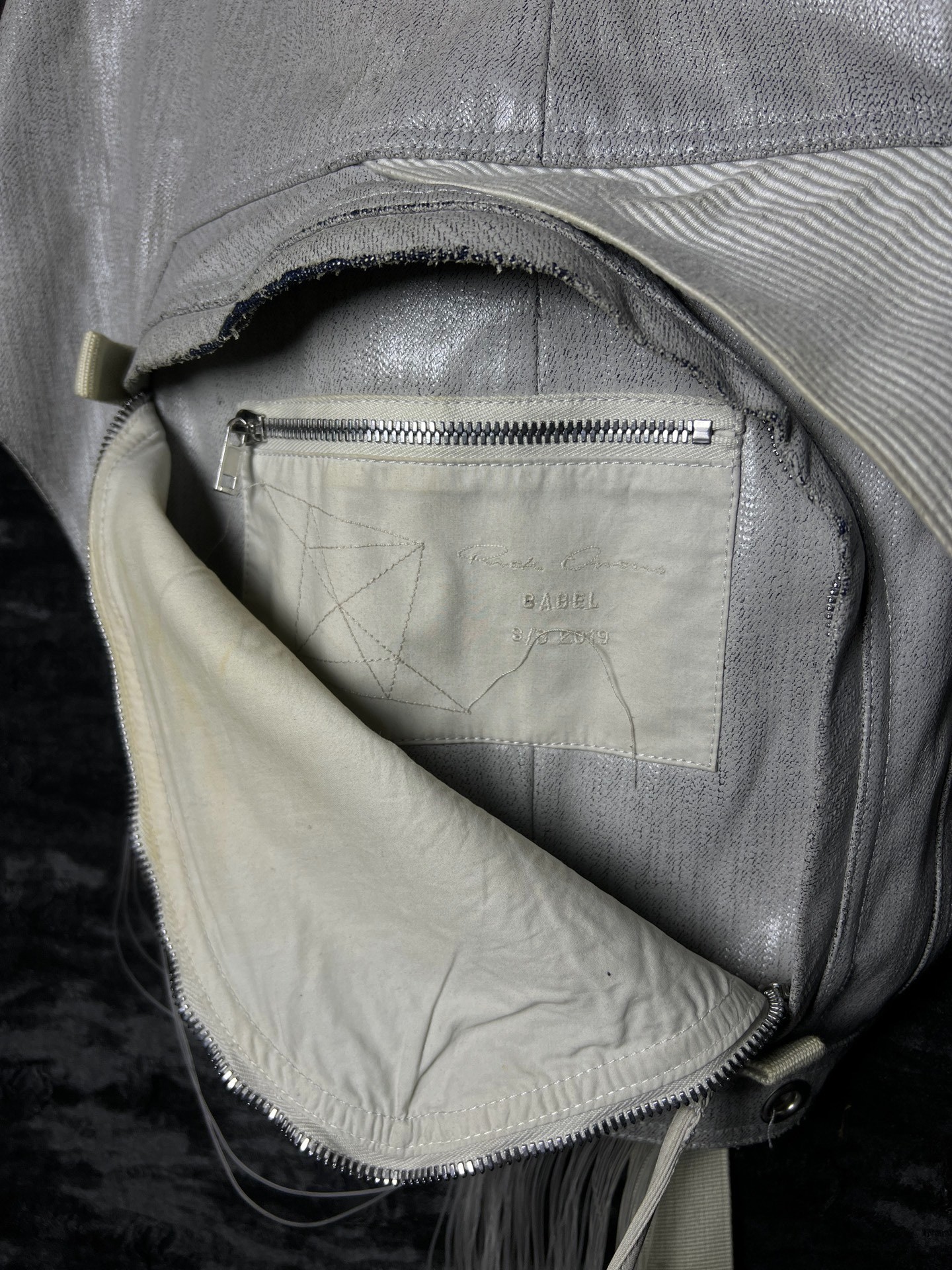 Rick Owens 19ss Babel White Denim Fringe Fanny Pack — label