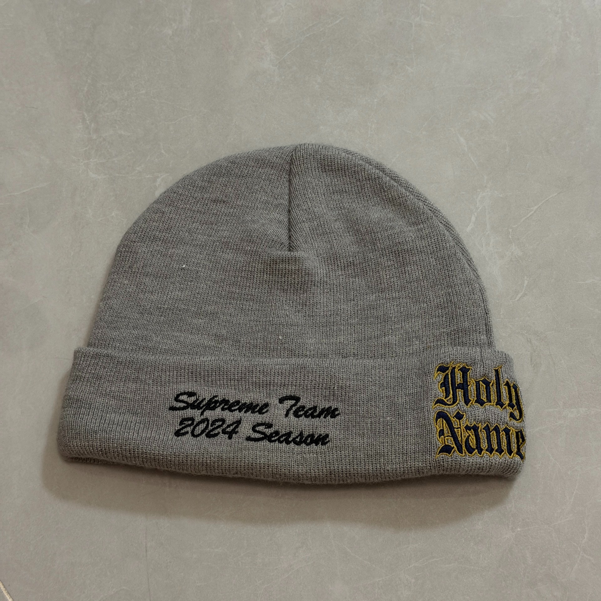 Supreme x New Era Gray Knit Beanie — front