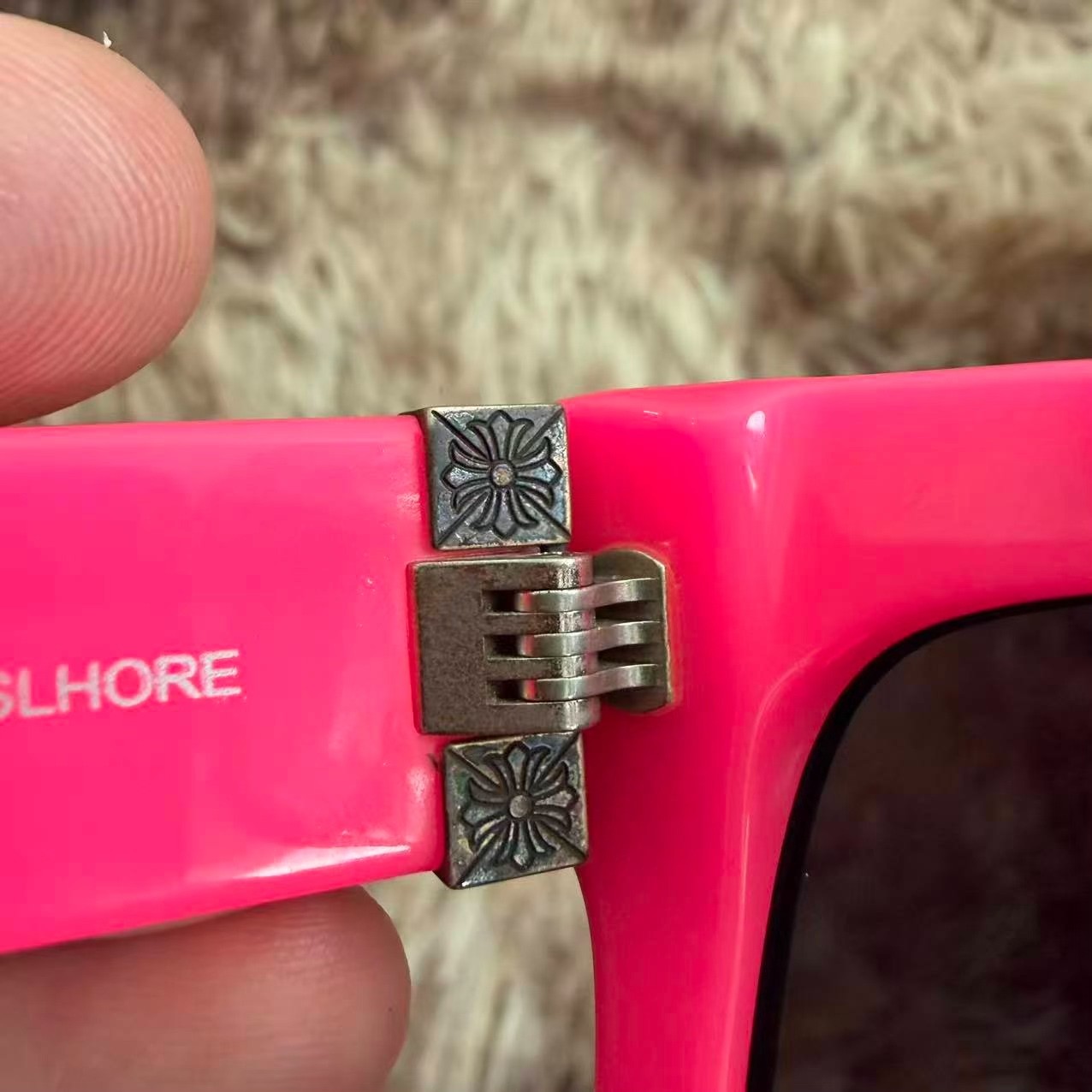 Chrome Hearts Pink Black Cross Sunglasses — label