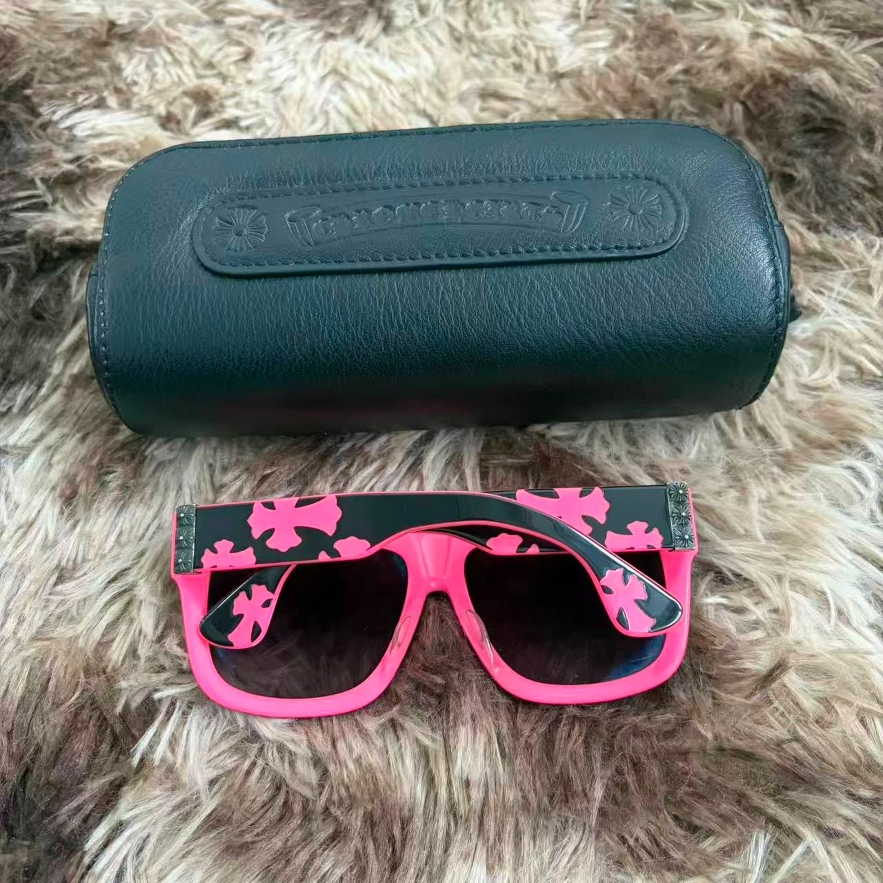 Chrome Hearts Pink Black Cross Sunglasses