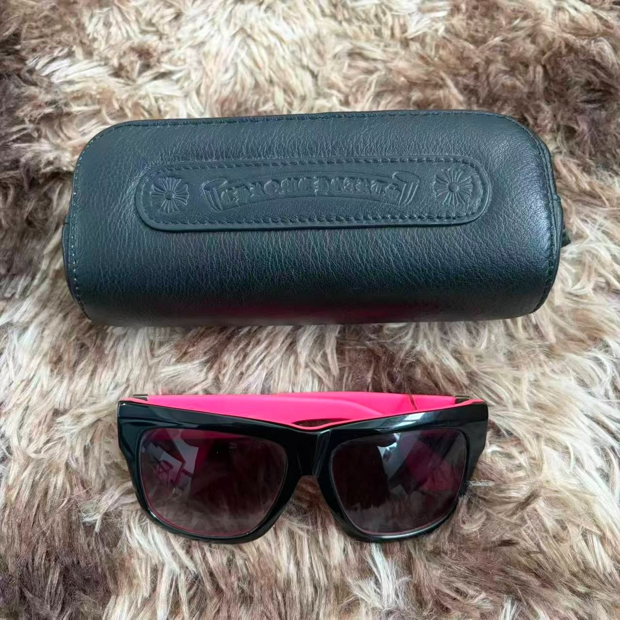 Chrome Hearts Pink Black Cross Sunglasses — front
