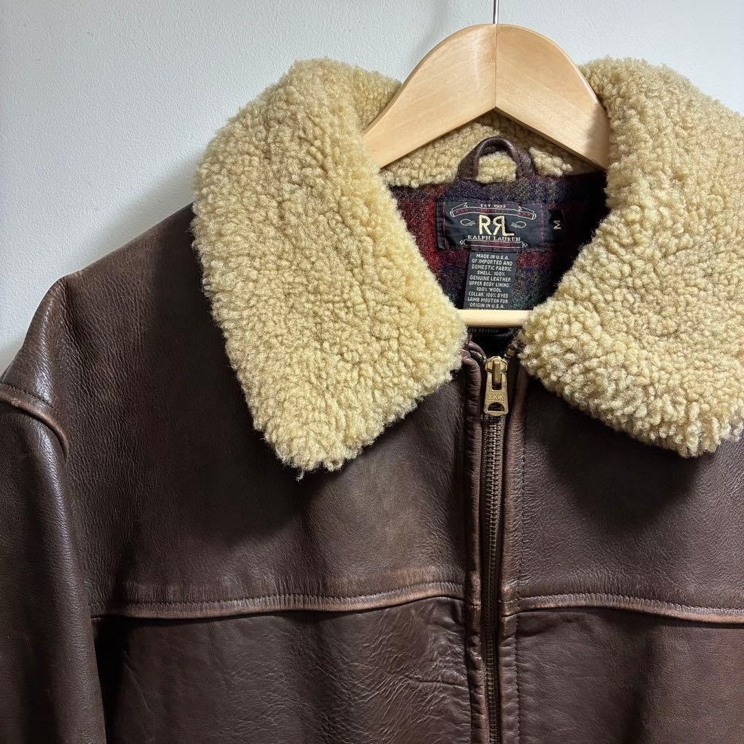 RRL Shearling Collar Leather Jacket — detail
