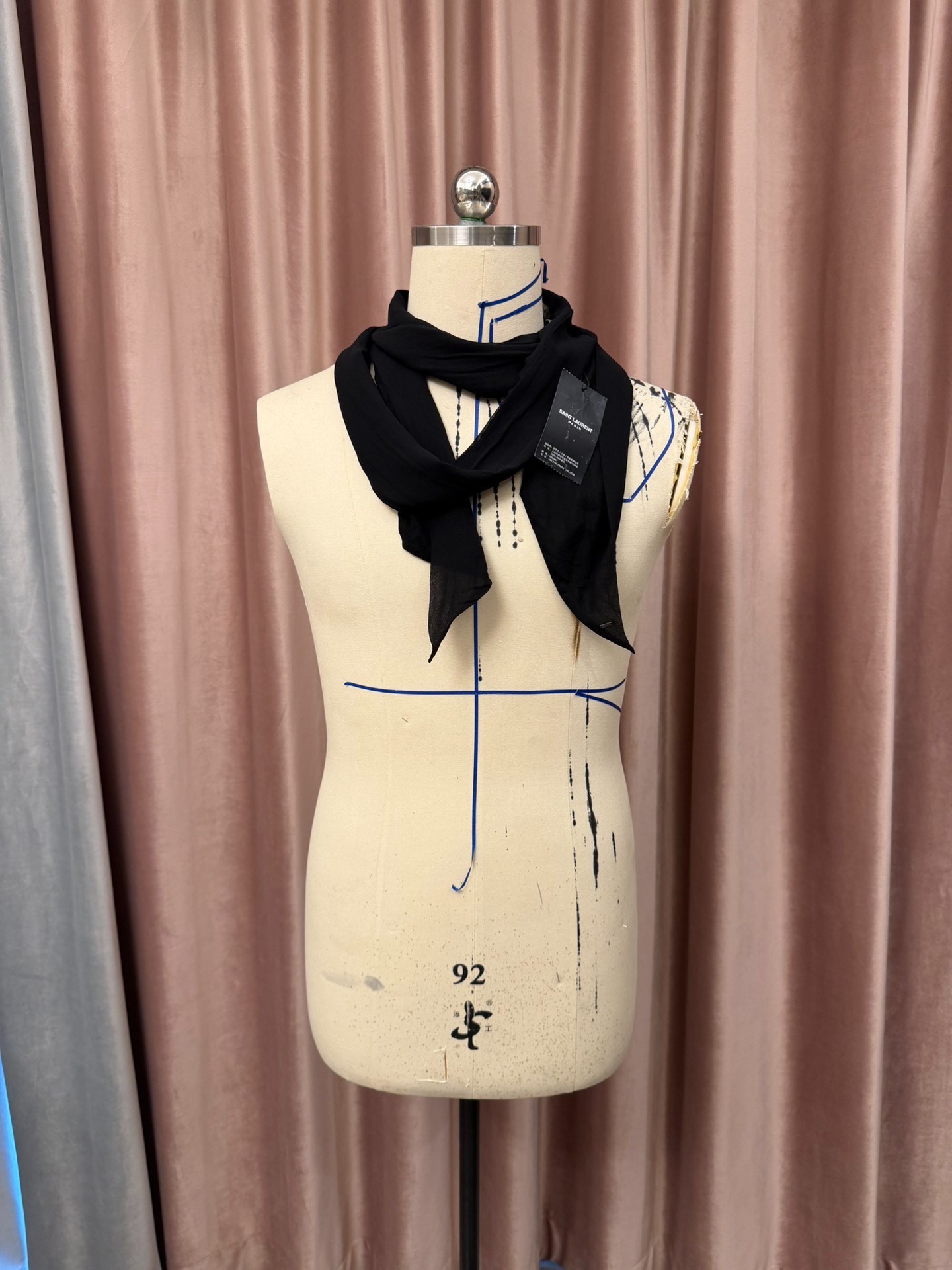 Saint Laurent Black Silk Unisex Scarf — back