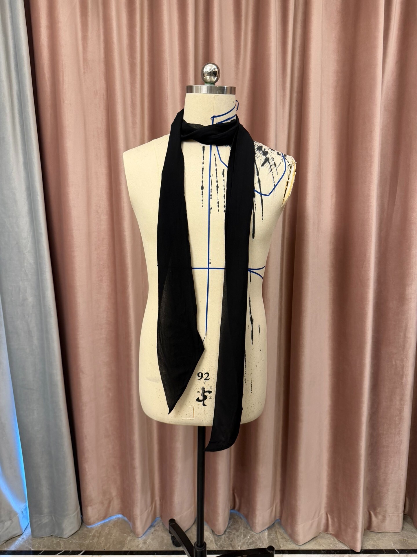 Saint Laurent Black Silk Unisex Scarf — label