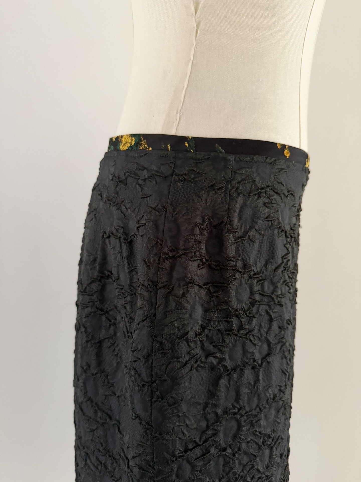 Dries Van Noten Black Textured Floral Skirt — detail