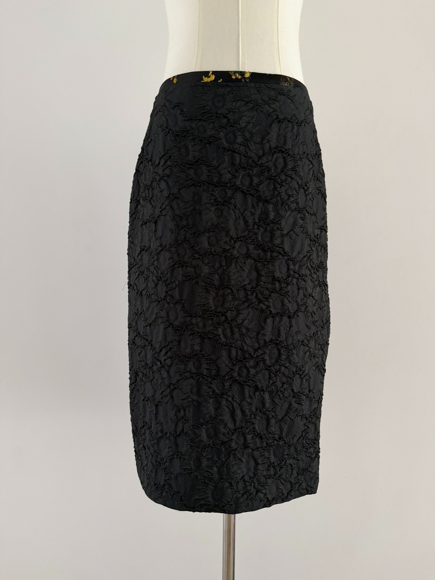 Dries Van Noten Black Textured Floral Skirt — front