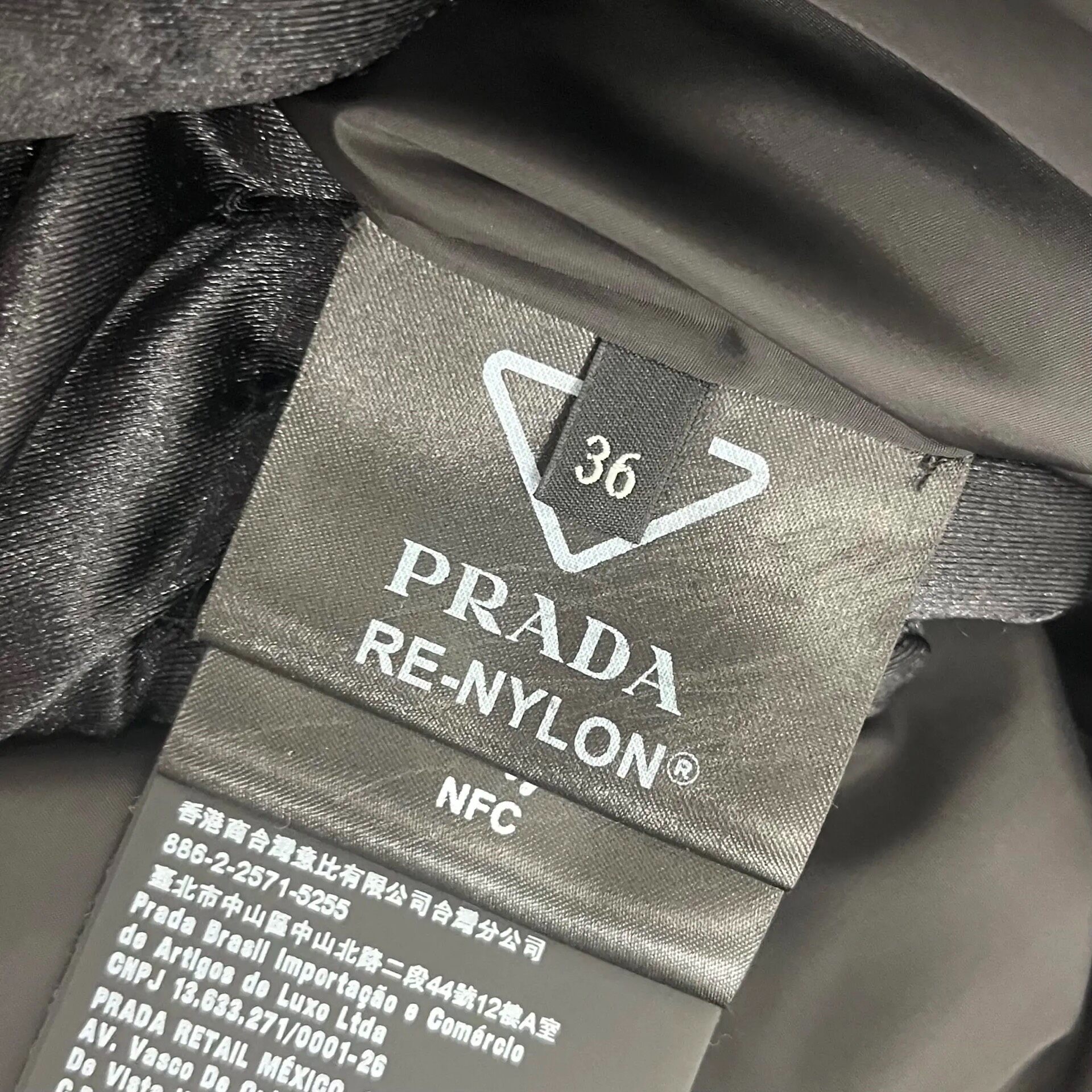 Prada Black Hooded Mid-Length Down Jacket — label