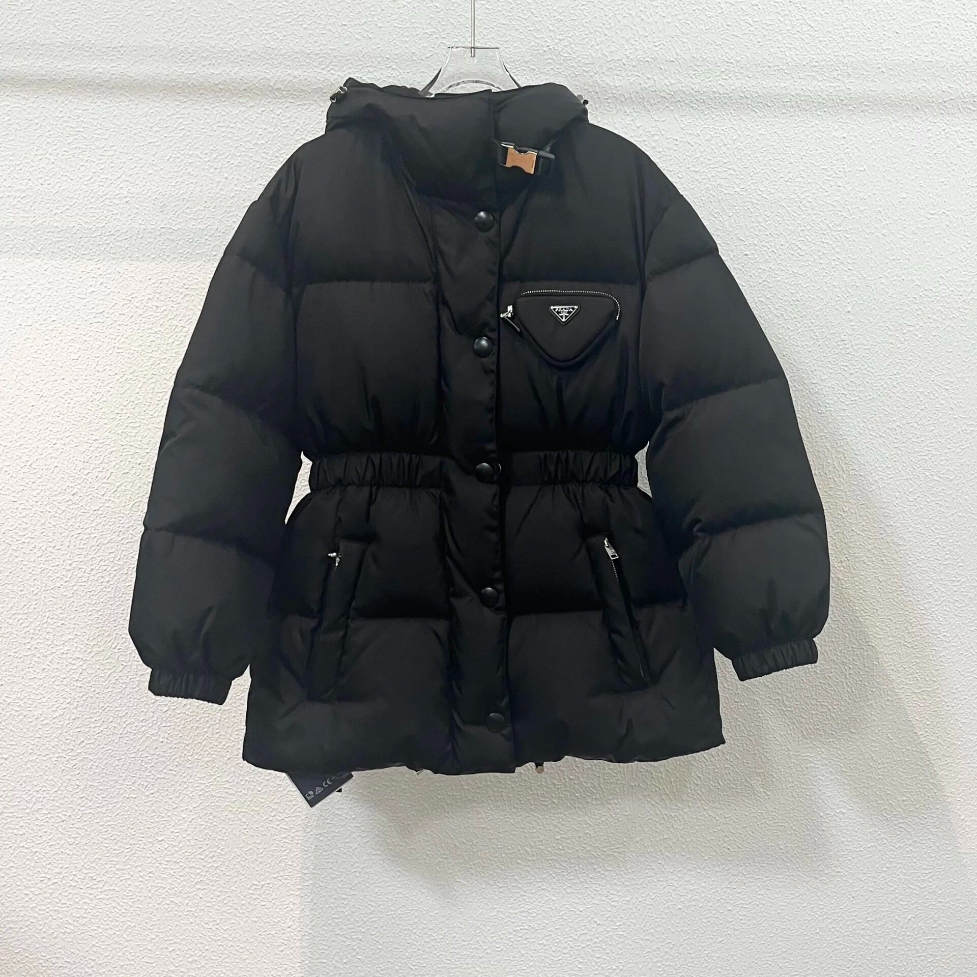 Prada Black Hooded Mid-Length Down Jacket