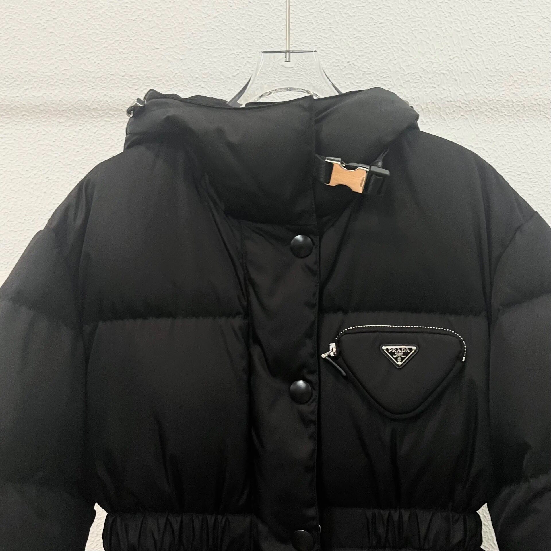 Prada Black Hooded Mid-Length Down Jacket — front