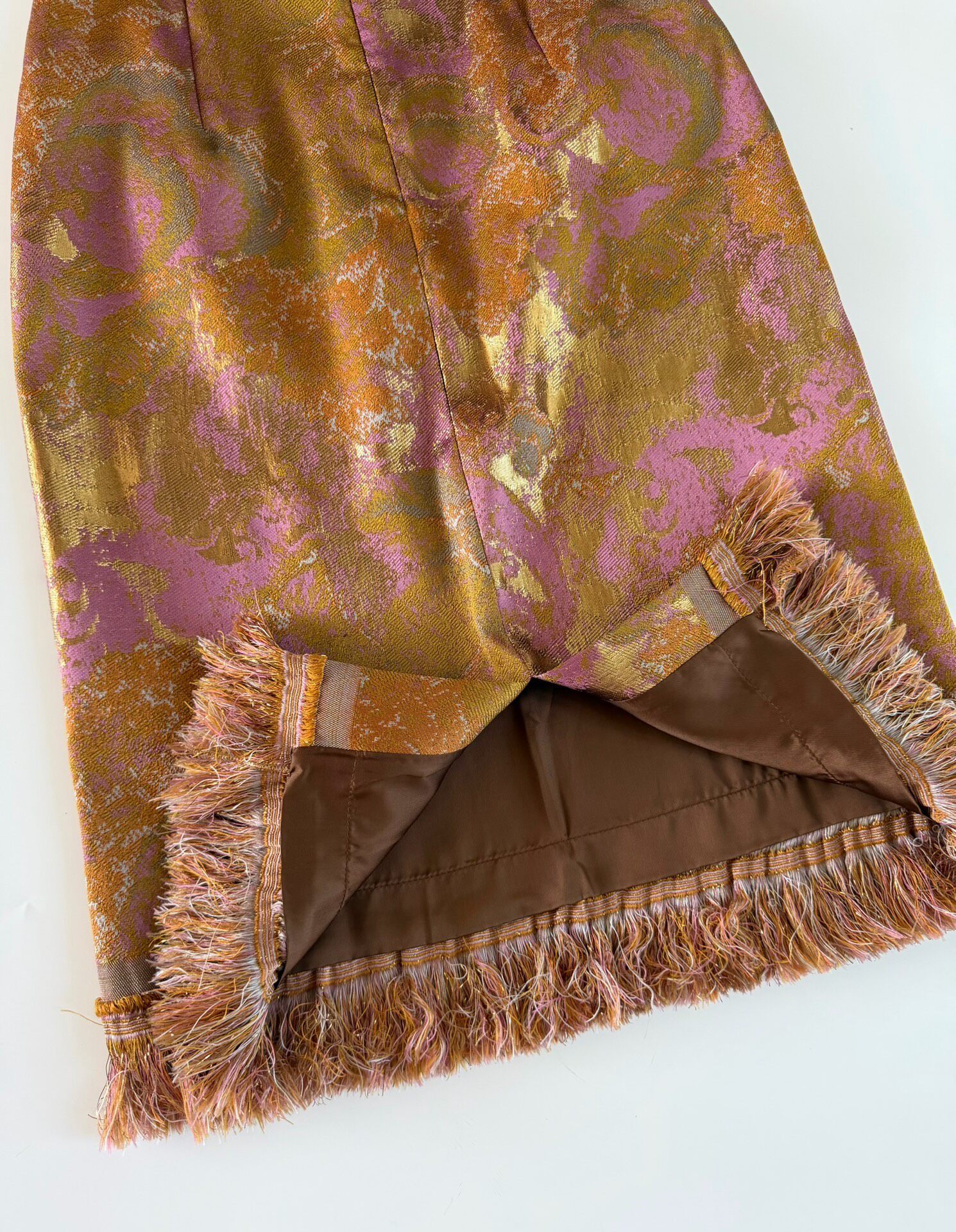 Dries Van Noten Gold Fringe Floral Skirt — label