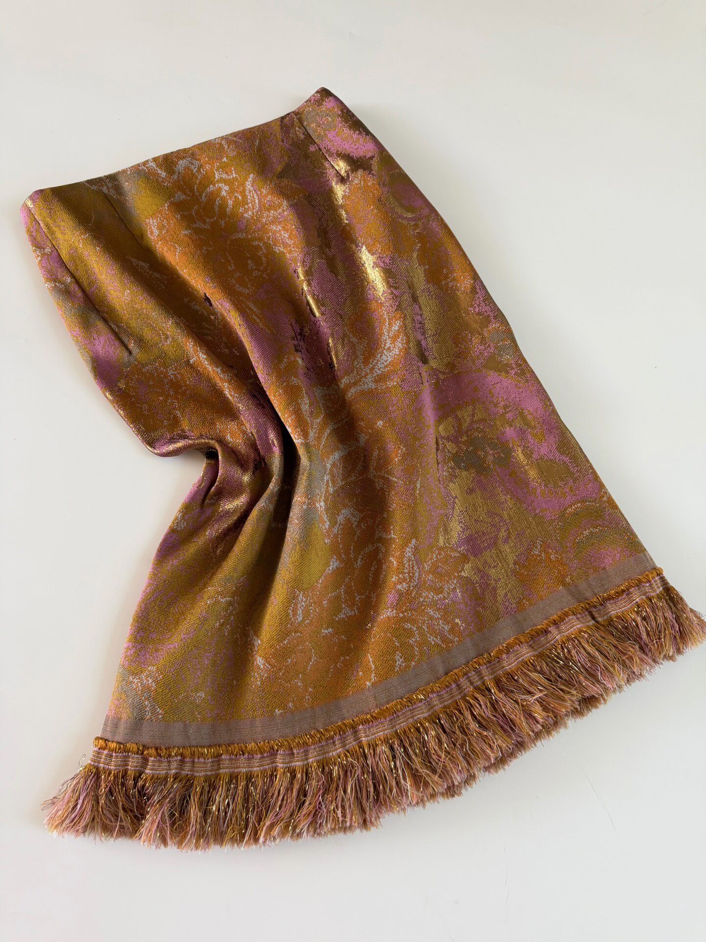 Dries Van Noten Gold Fringe Floral Skirt — detail