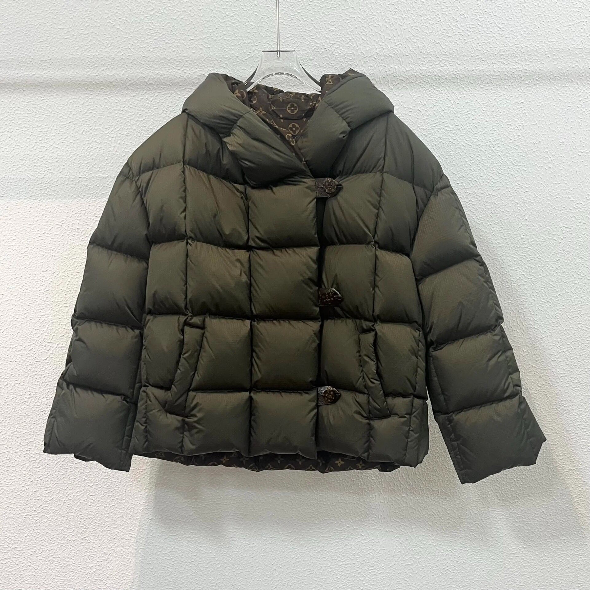 LV Green Hooded Monogram Down Jacket