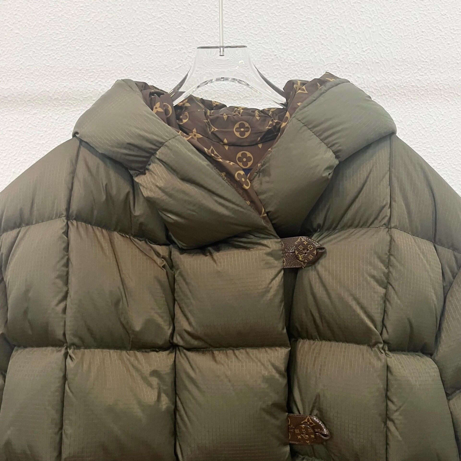 LV Green Hooded Monogram Down Jacket — front