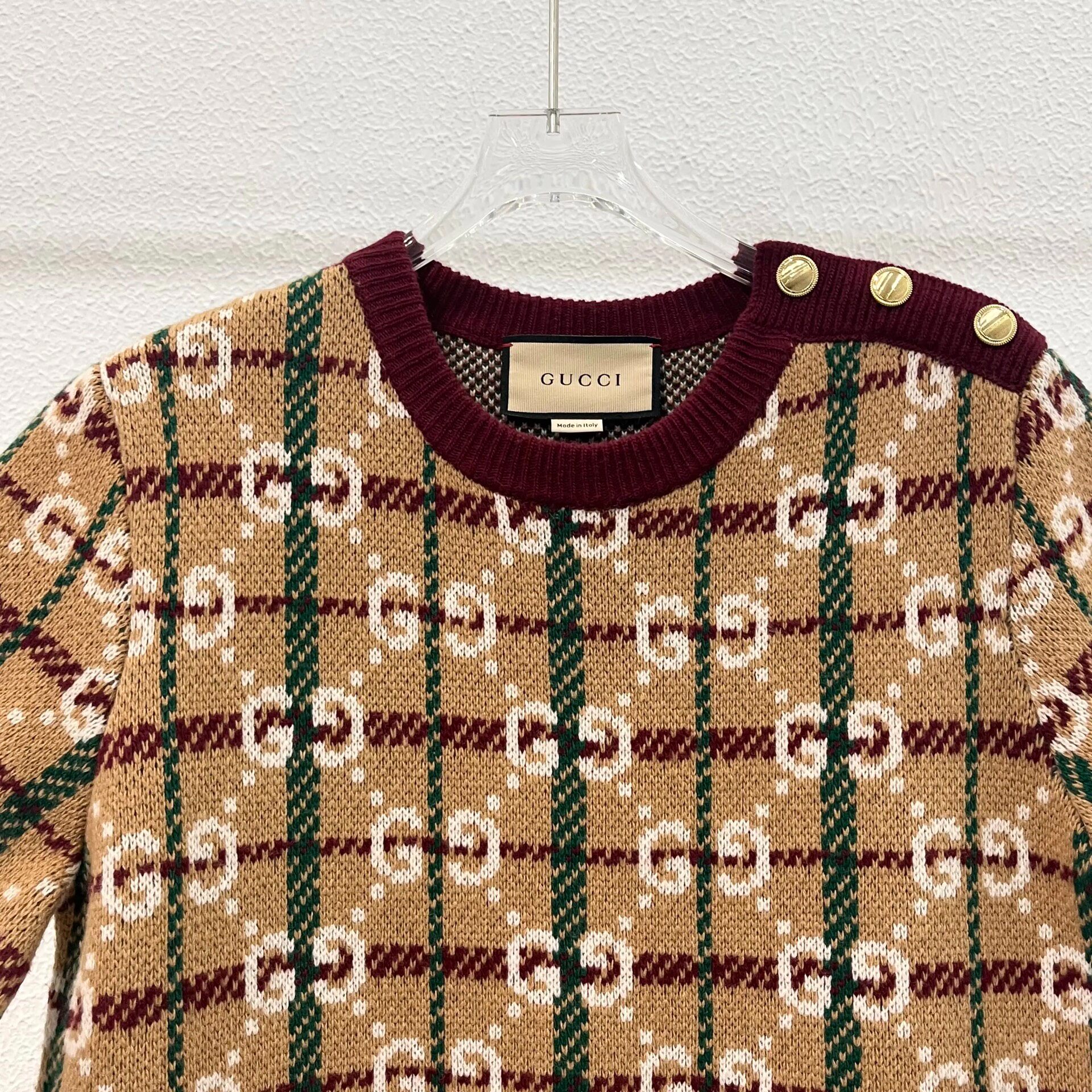 Gucci Plaid Wool Knit Dress L Size — front