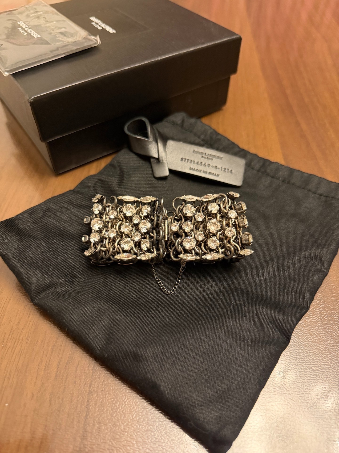 Saint Laurent 16FW Rhinestone Chain Bracelet — front