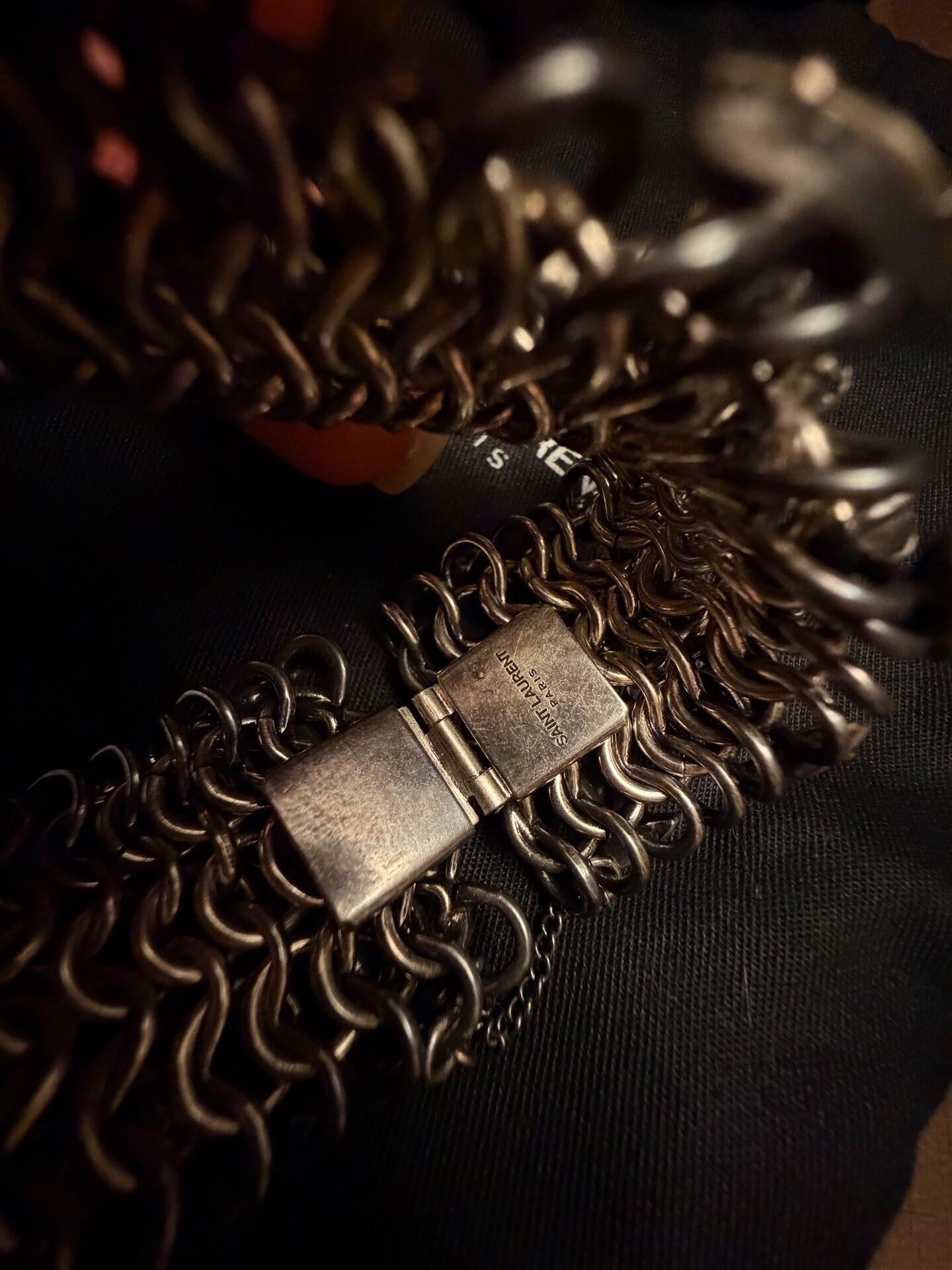 Saint Laurent 16FW Rhinestone Chain Bracelet — label