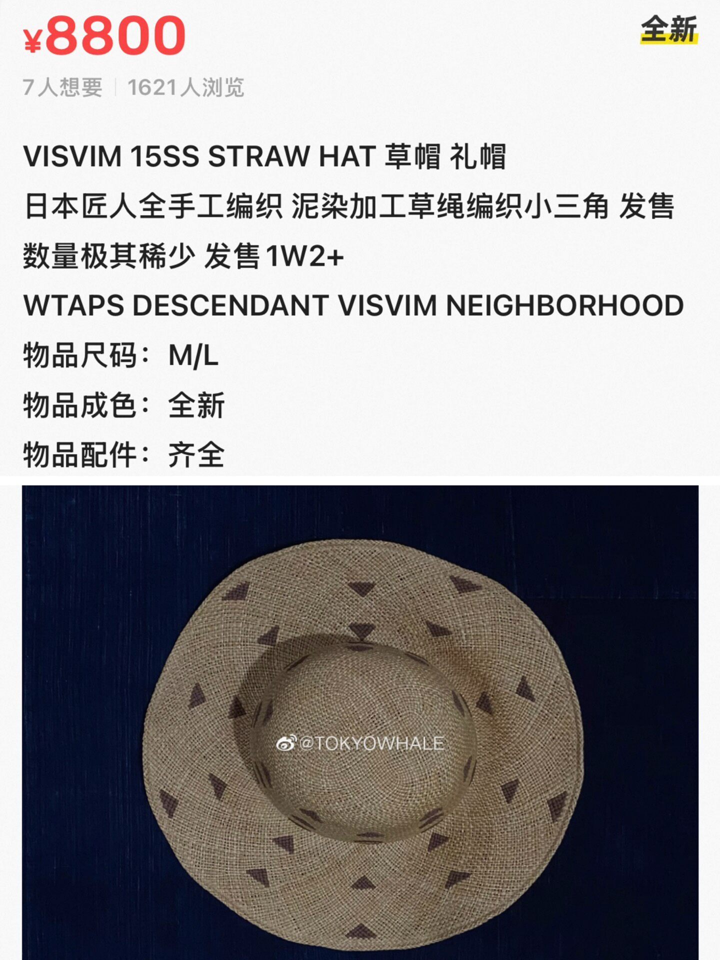 VISVIM 15SS Handmade Wide Straw Hat — detail