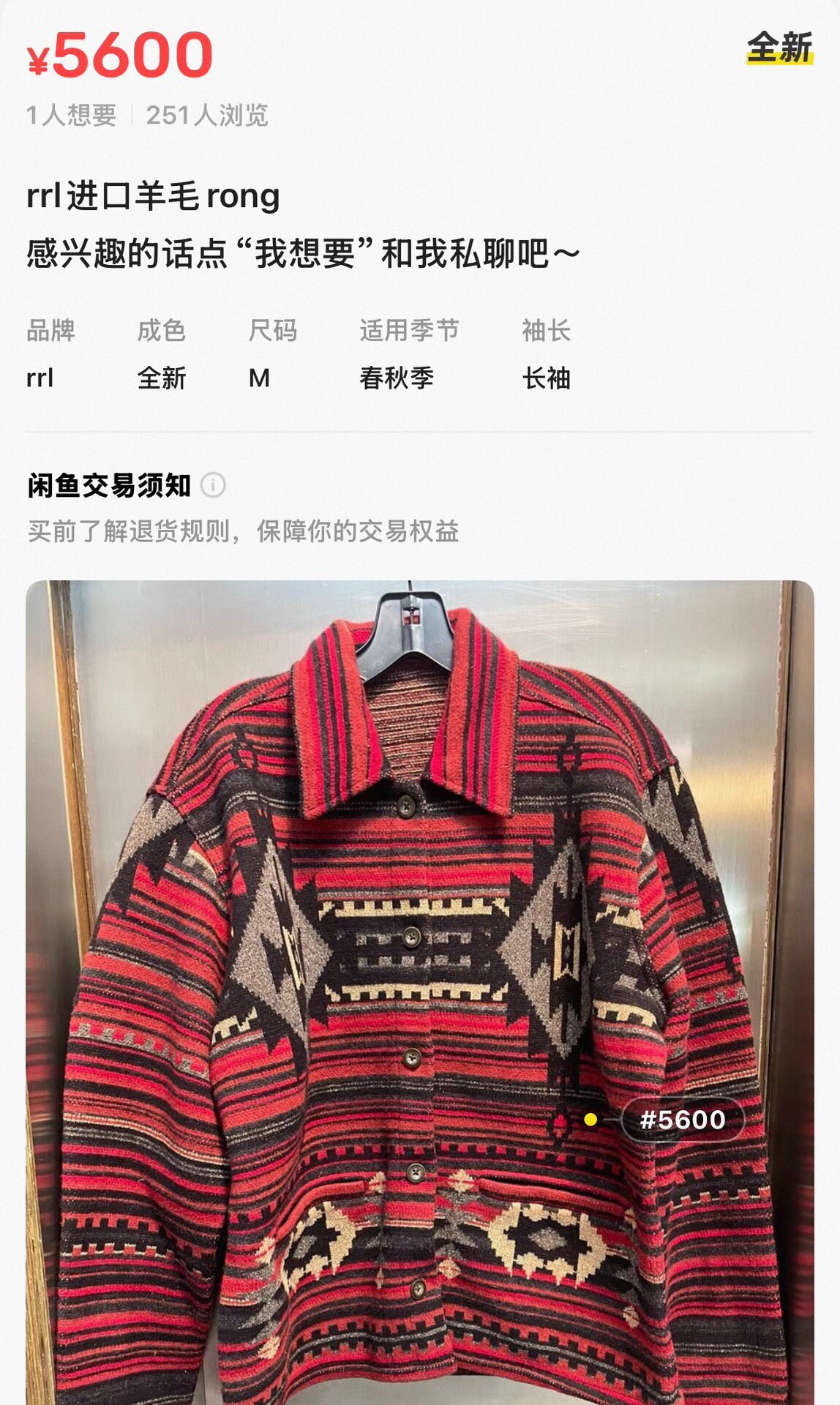 RRL Aztec Print Jacket — back