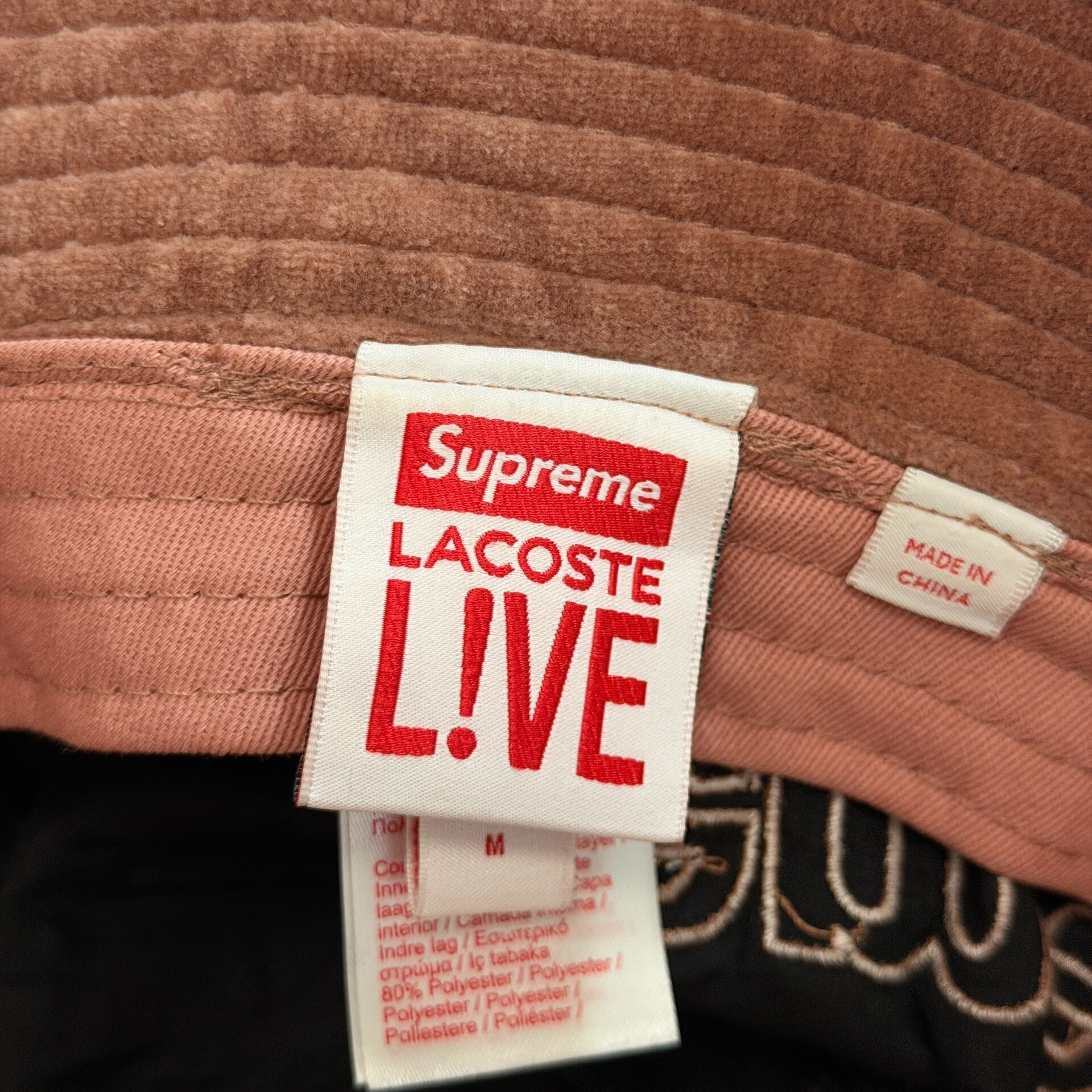 Supreme Lacoste Brown Corduroy Bucket Hat — detail