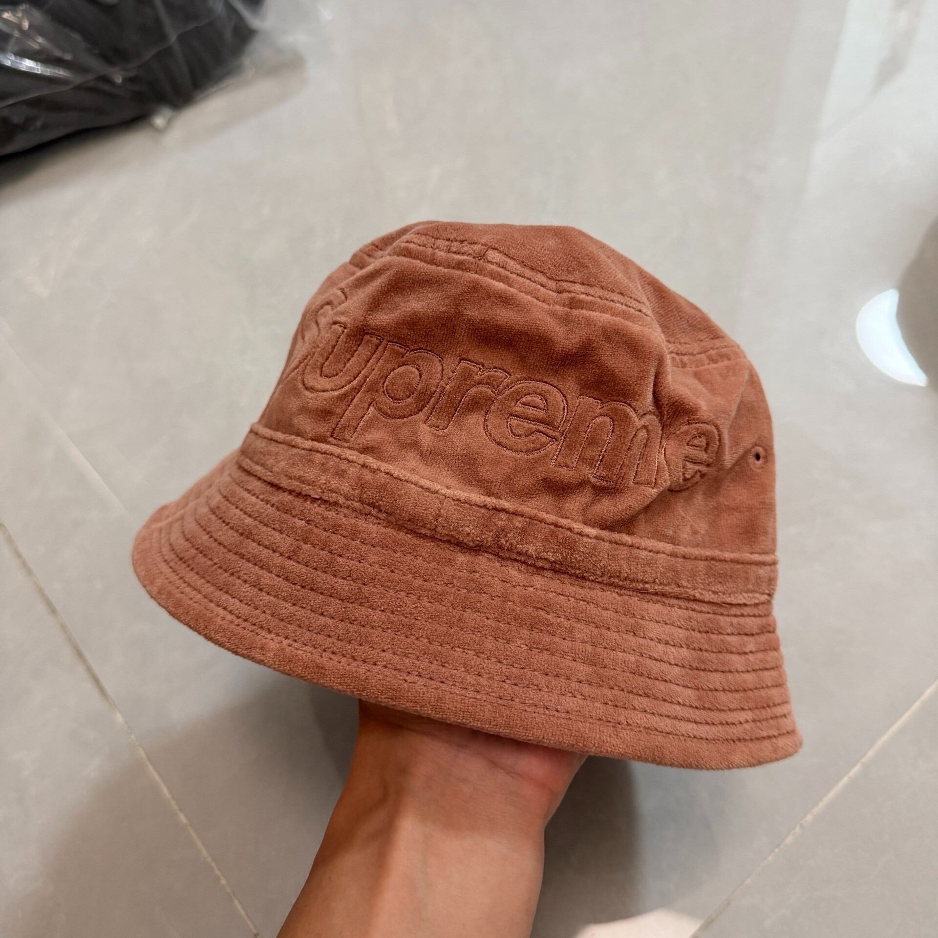 Supreme Lacoste Brown Corduroy Bucket Hat — front