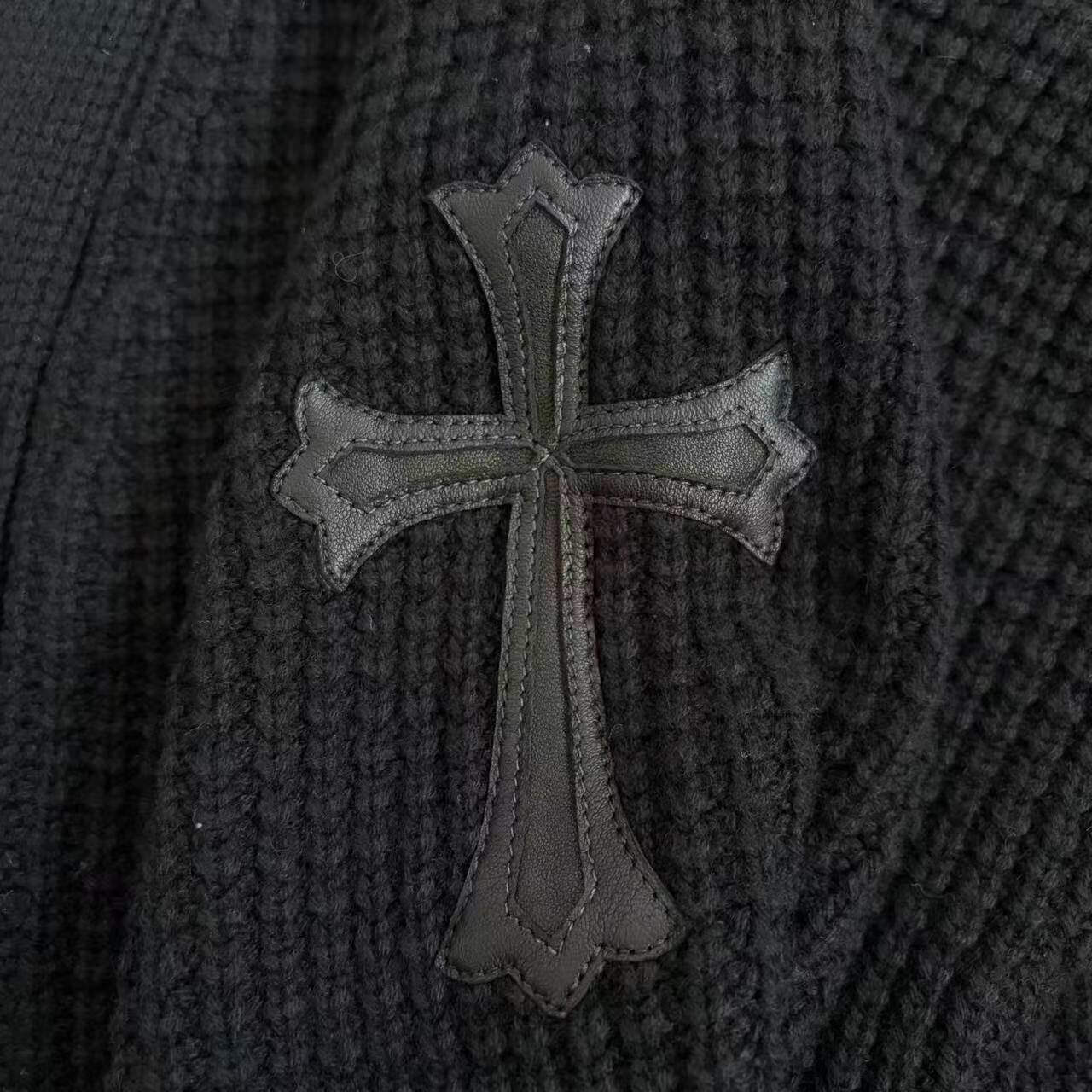 Chrome Hearts Black Waffle Knit Cardigan — back