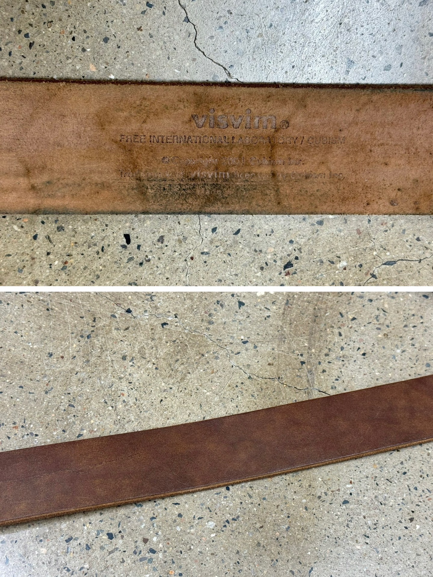 Visvim 40mm Dark Brown Plain Belt — label
