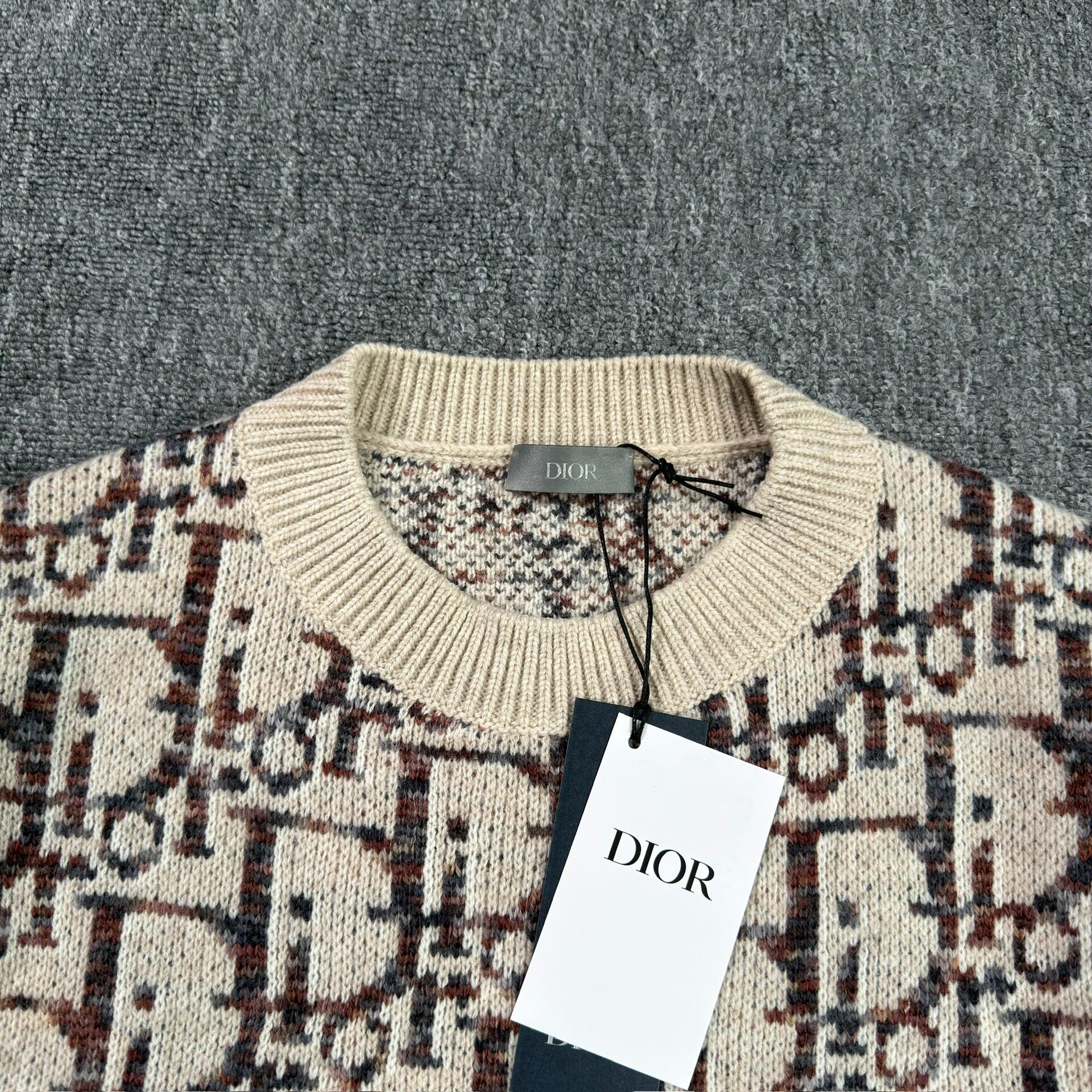 Dior Beige Full Monogram Wool Sweater — detail