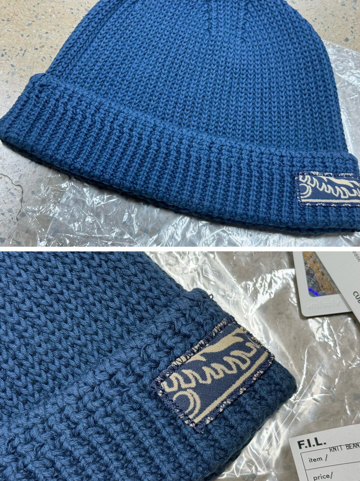 Visvim ICT Navy Knit Beanie — label