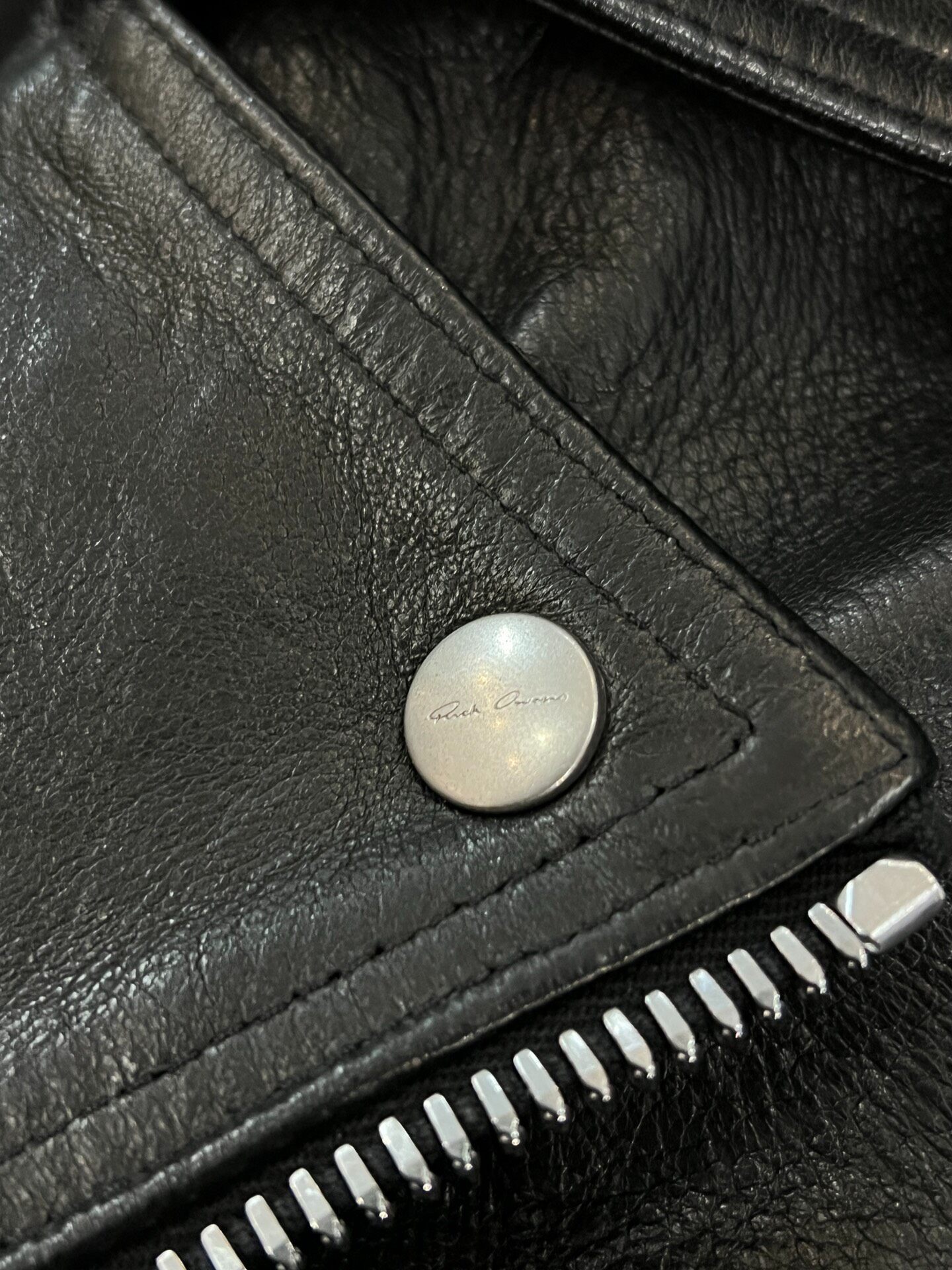 Rick Owens 23SS Pearl Lambskin Moto Jacket — front