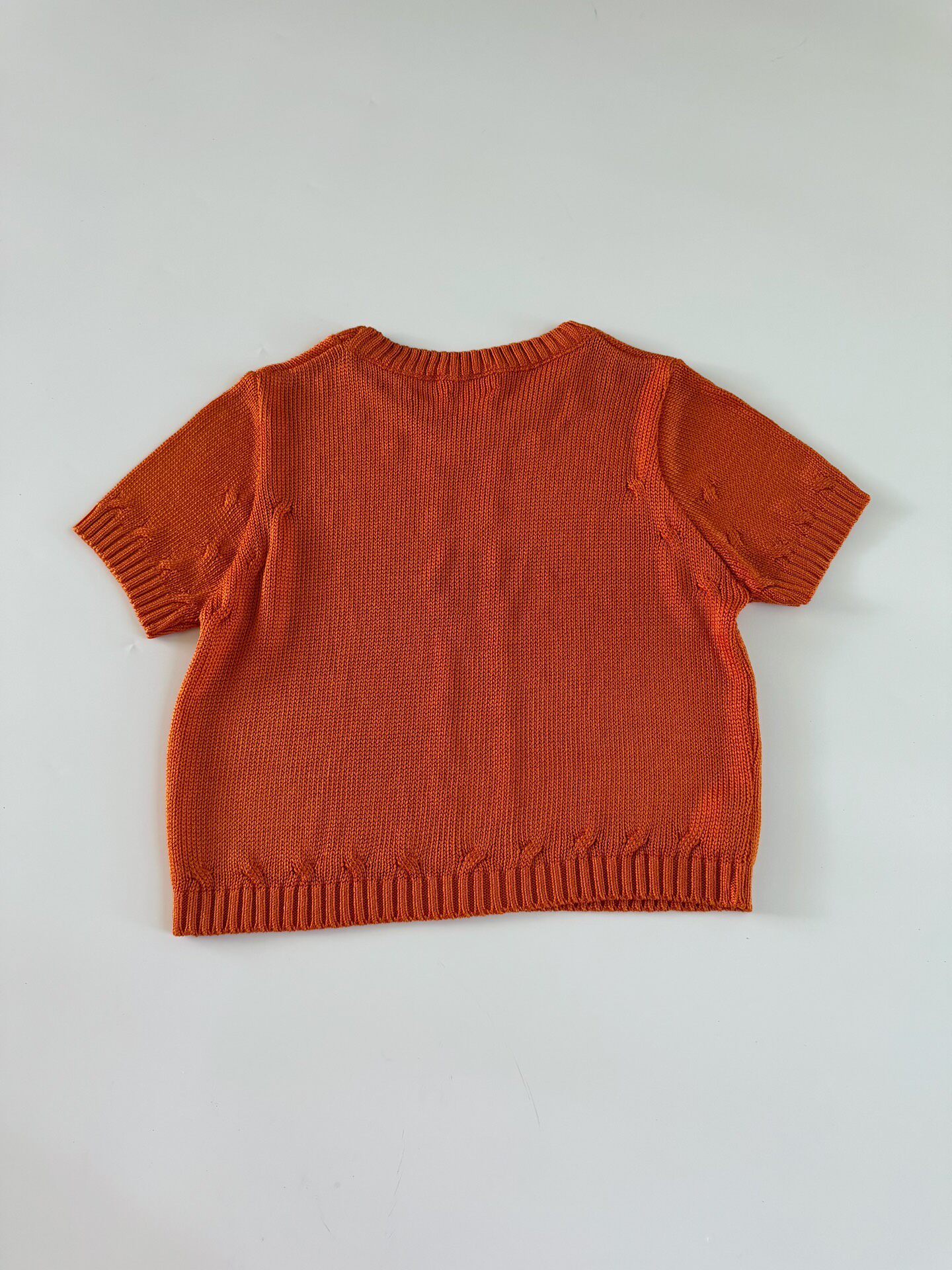 Dries Van Noten 00s Orange Cable Knit Top — detail