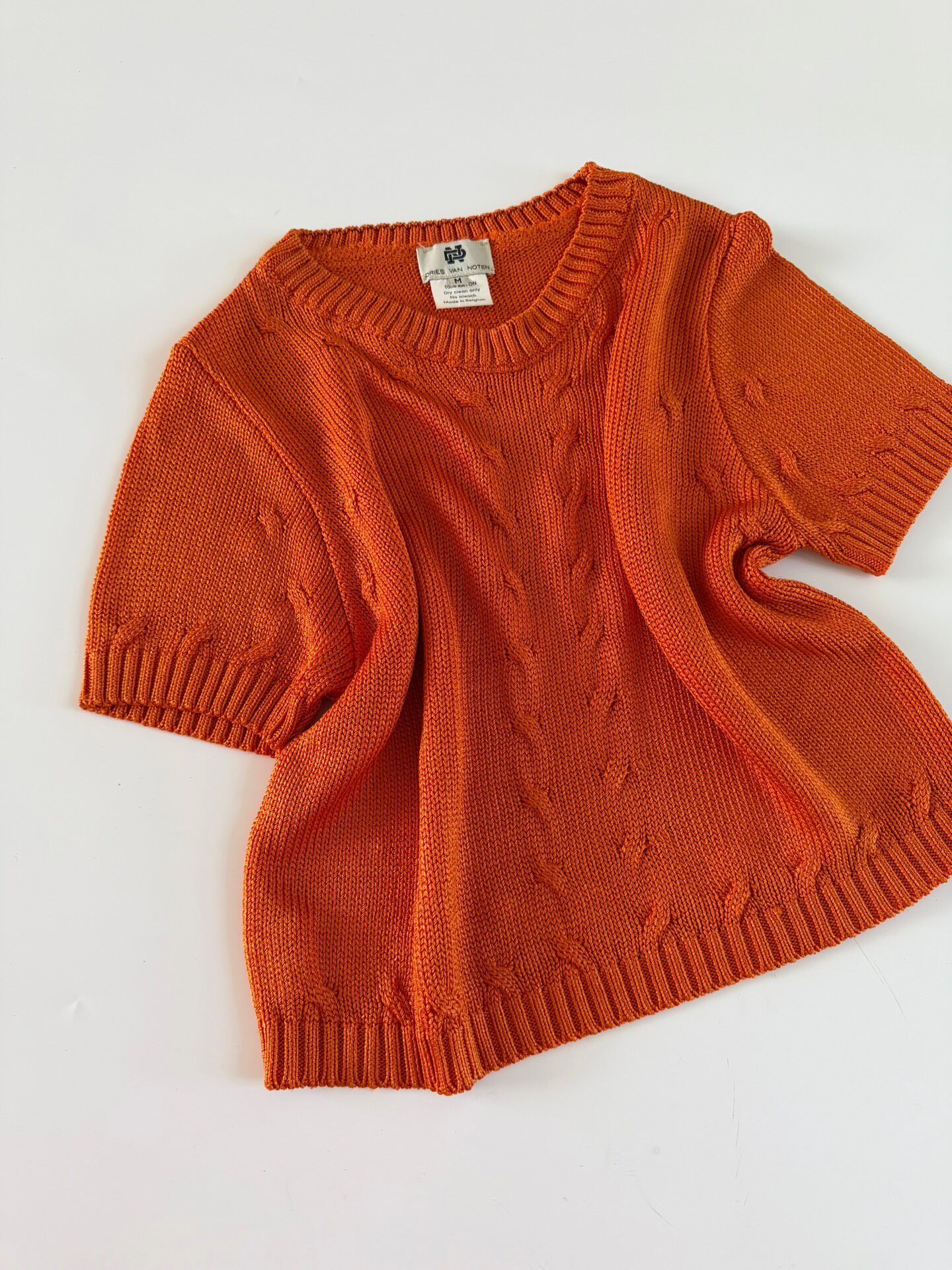 Dries Van Noten 00s Orange Cable Knit Top — front