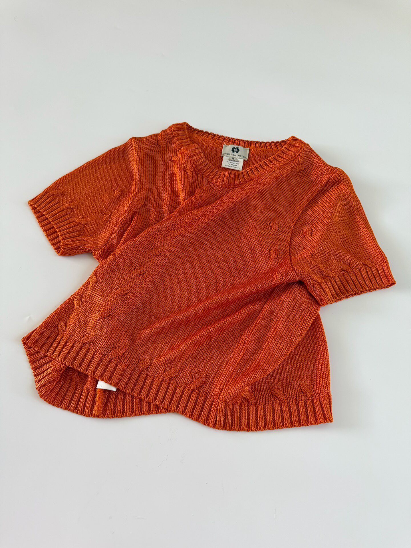 Dries Van Noten 00s Orange Cable Knit Top — back