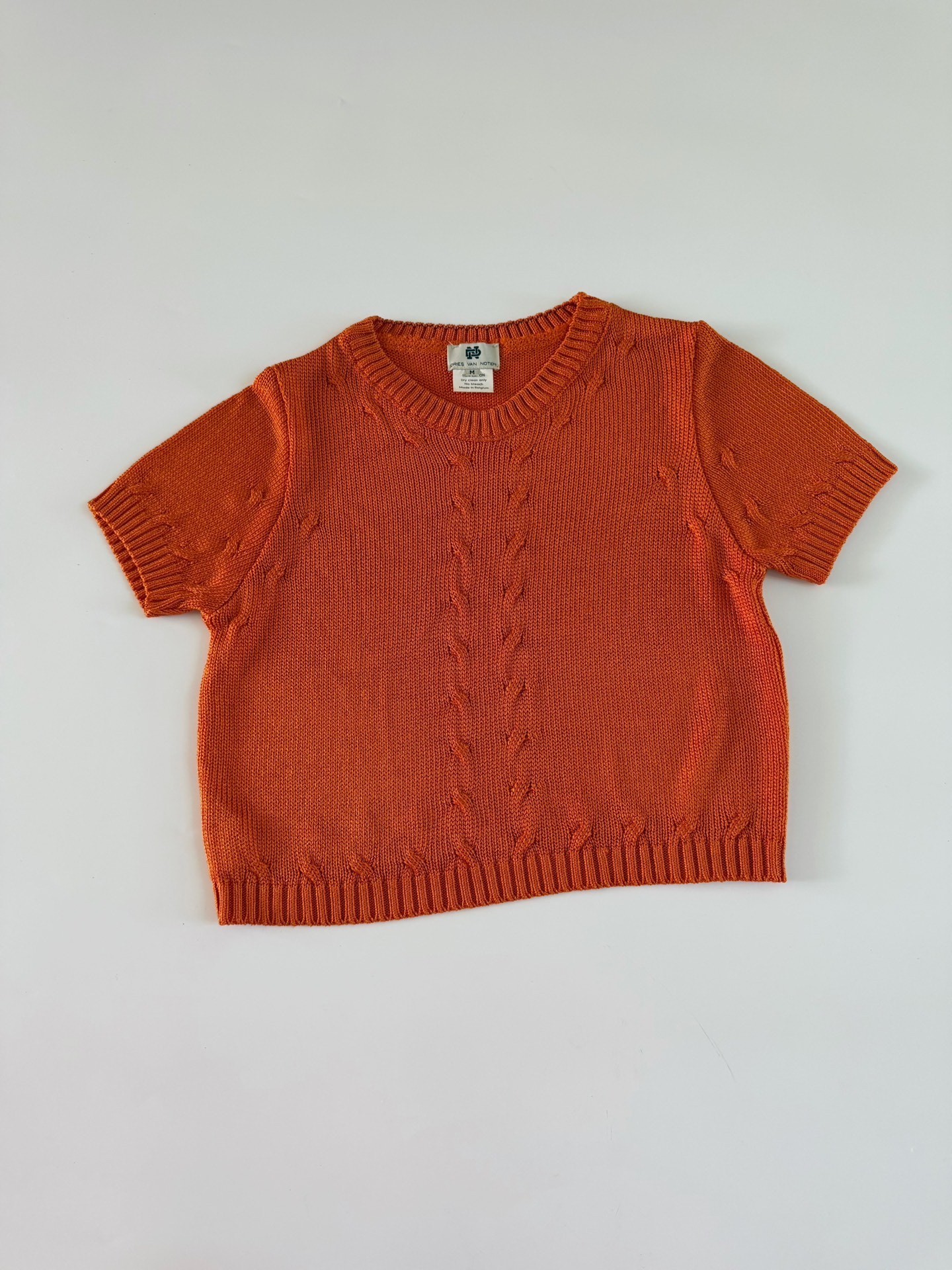 Dries Van Noten 00s Orange Cable Knit Top