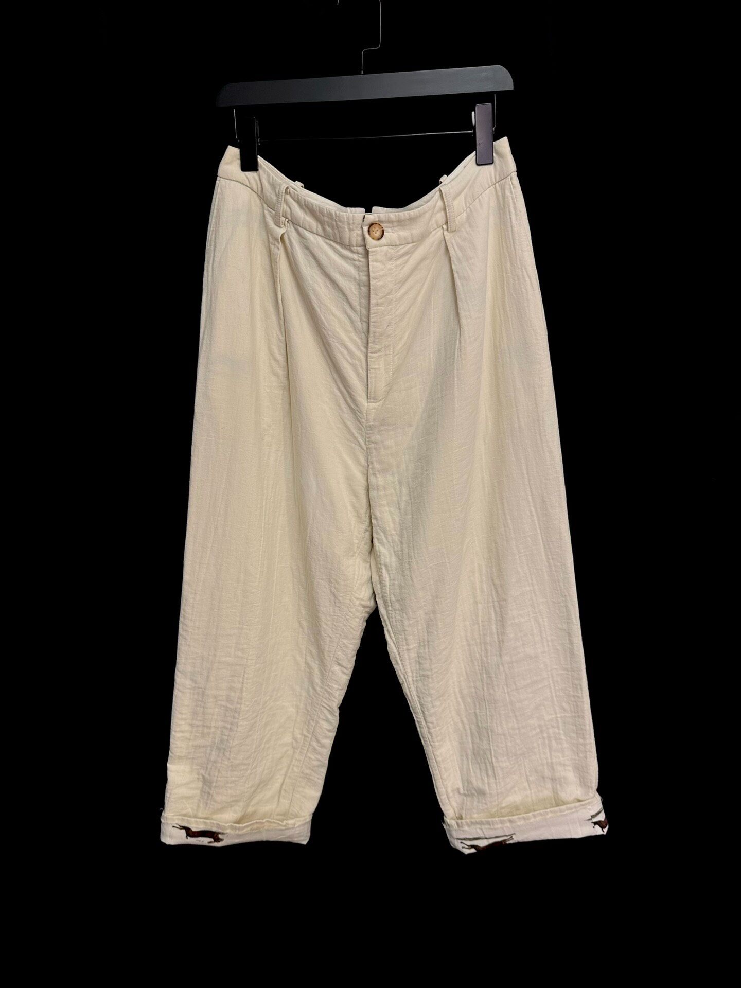Aleksandr Manamis Cream Linen-Cotton Trousers — detail