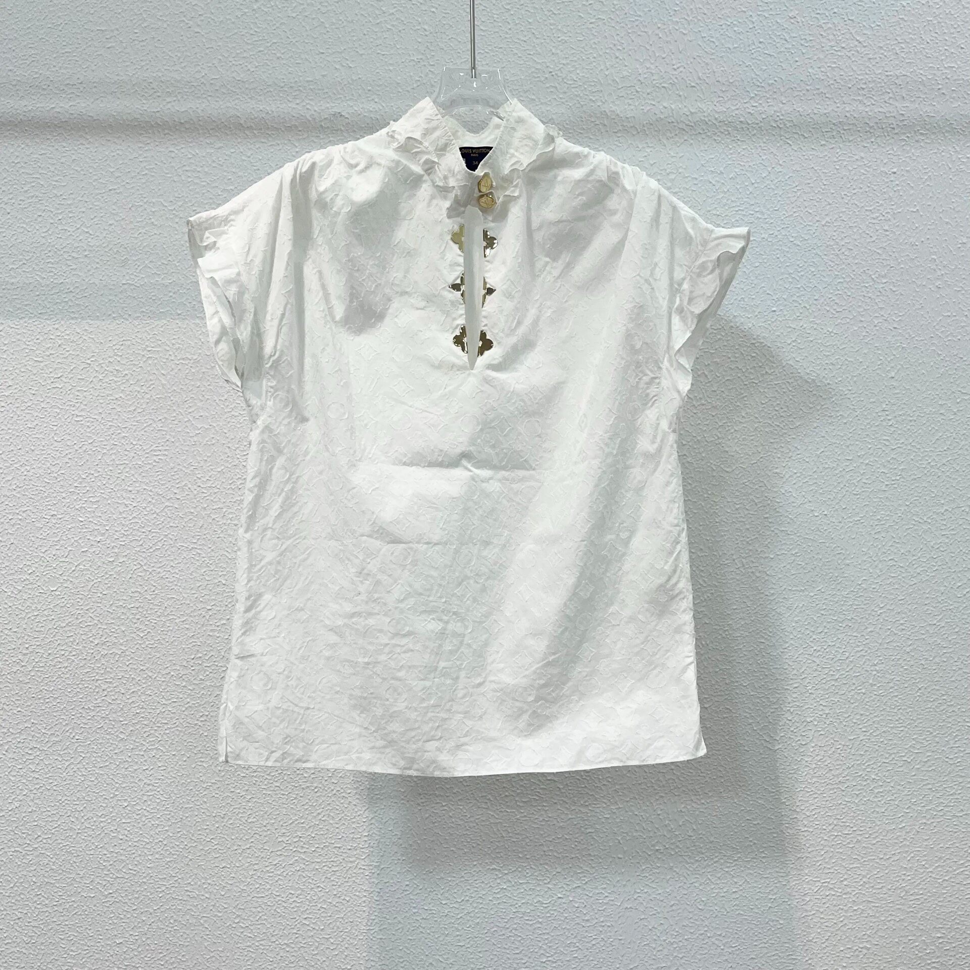 Louis Vuitton White Ruffled Short Sleeve Top