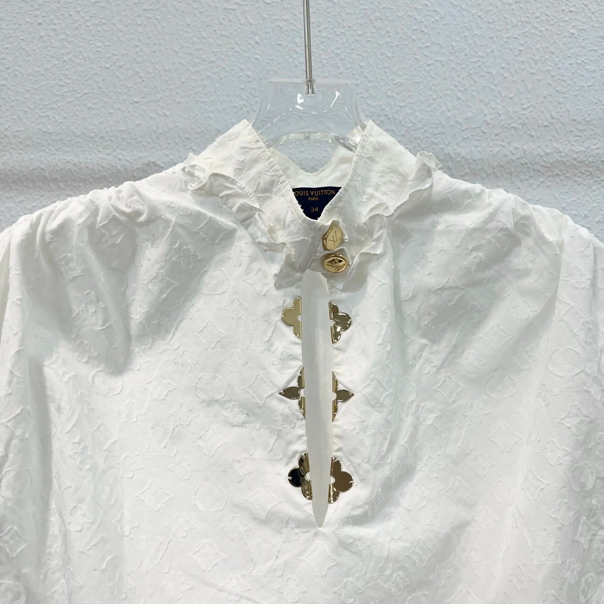 Louis Vuitton White Ruffled Short Sleeve Top — front