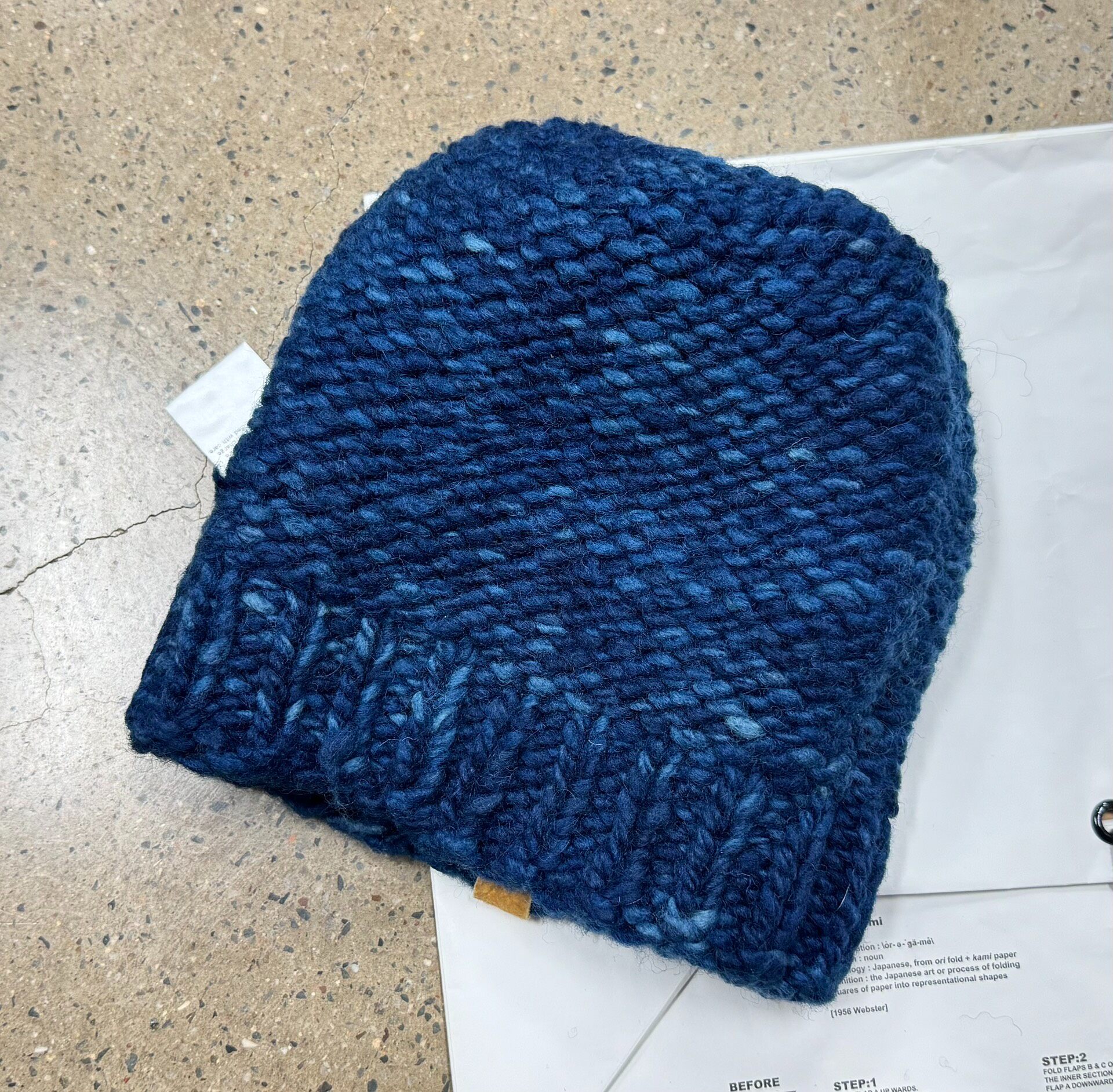 Visvim Indigo Knit Pom-Pom Cap — label