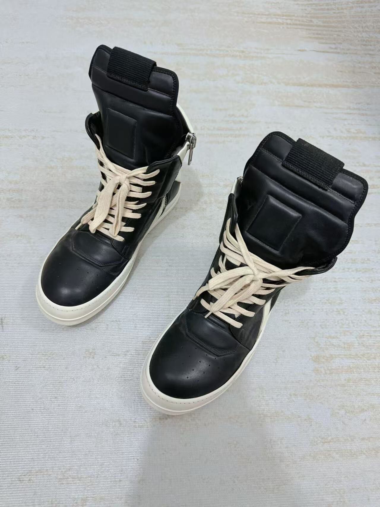 Rick Owens Black High-Top Leather Sneakers — front