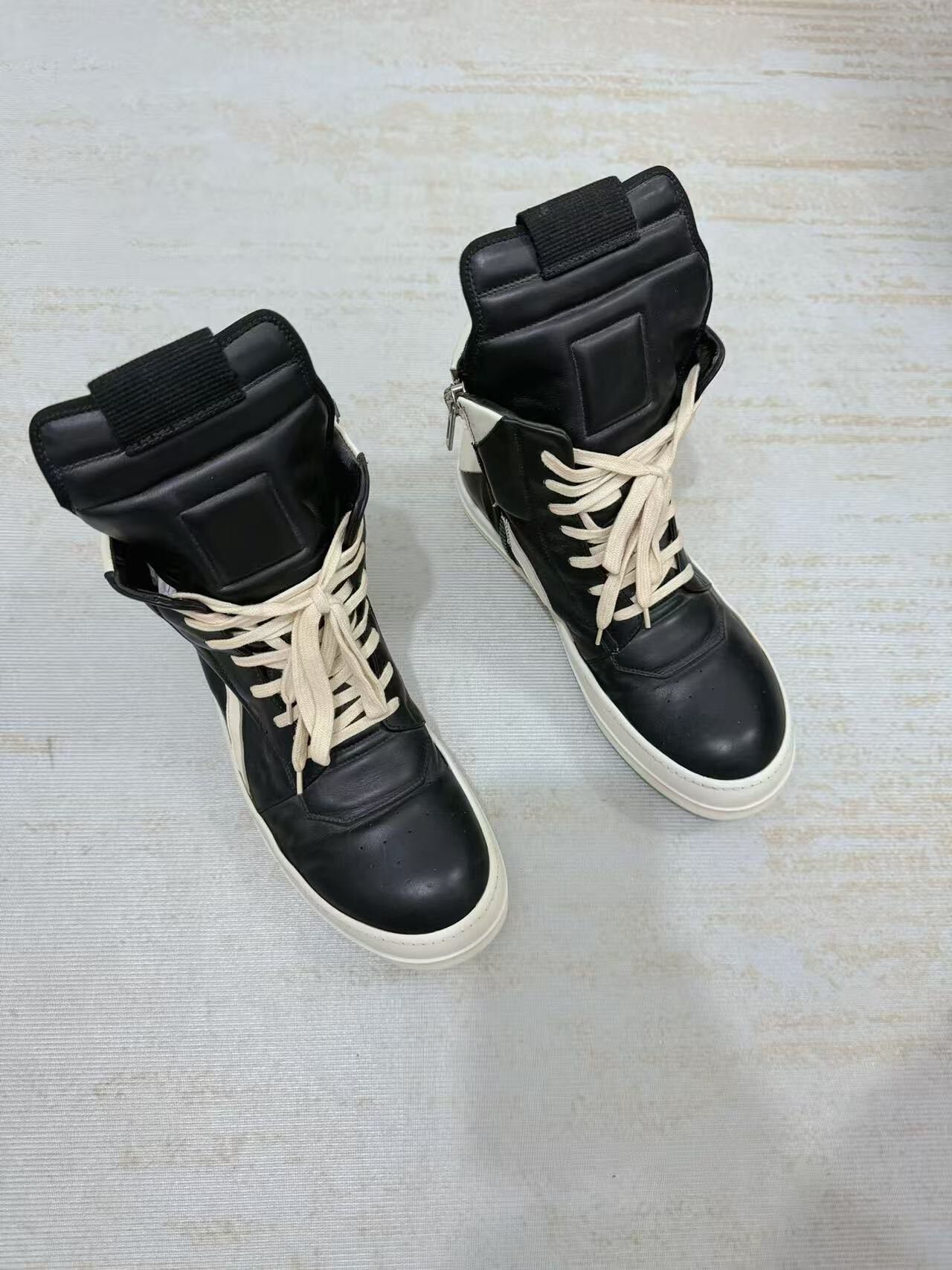 Rick Owens Black High-Top Leather Sneakers — detail