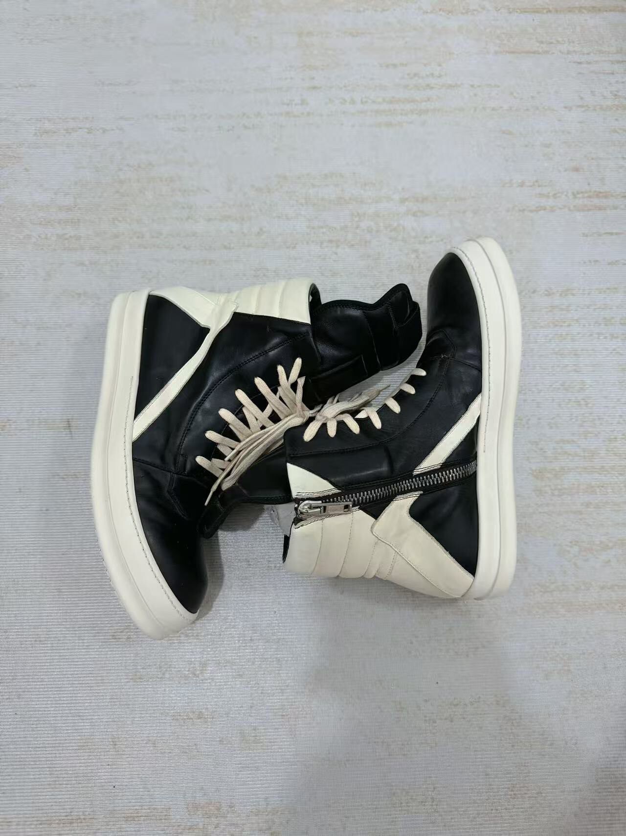 Rick Owens Black High-Top Leather Sneakers — back