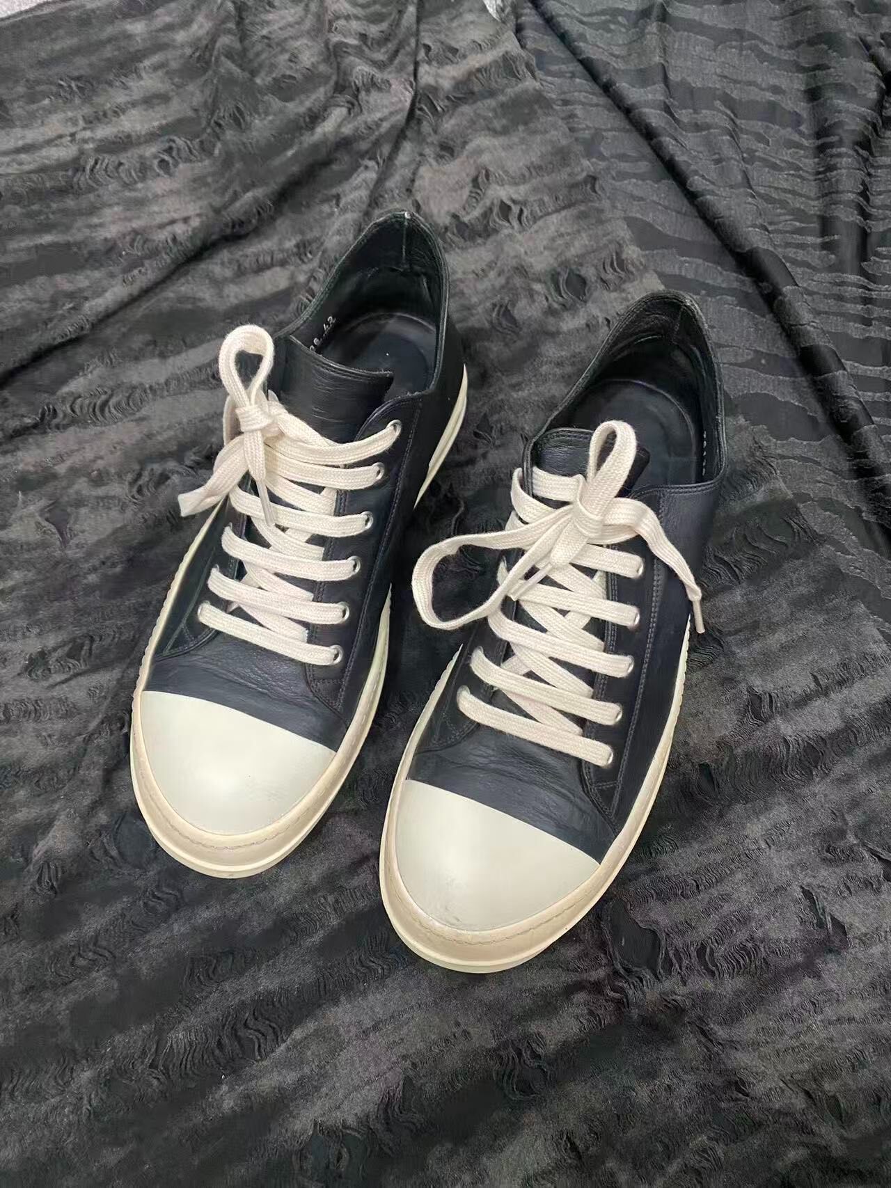 Rick Owens Black White Leather Sneakers — front